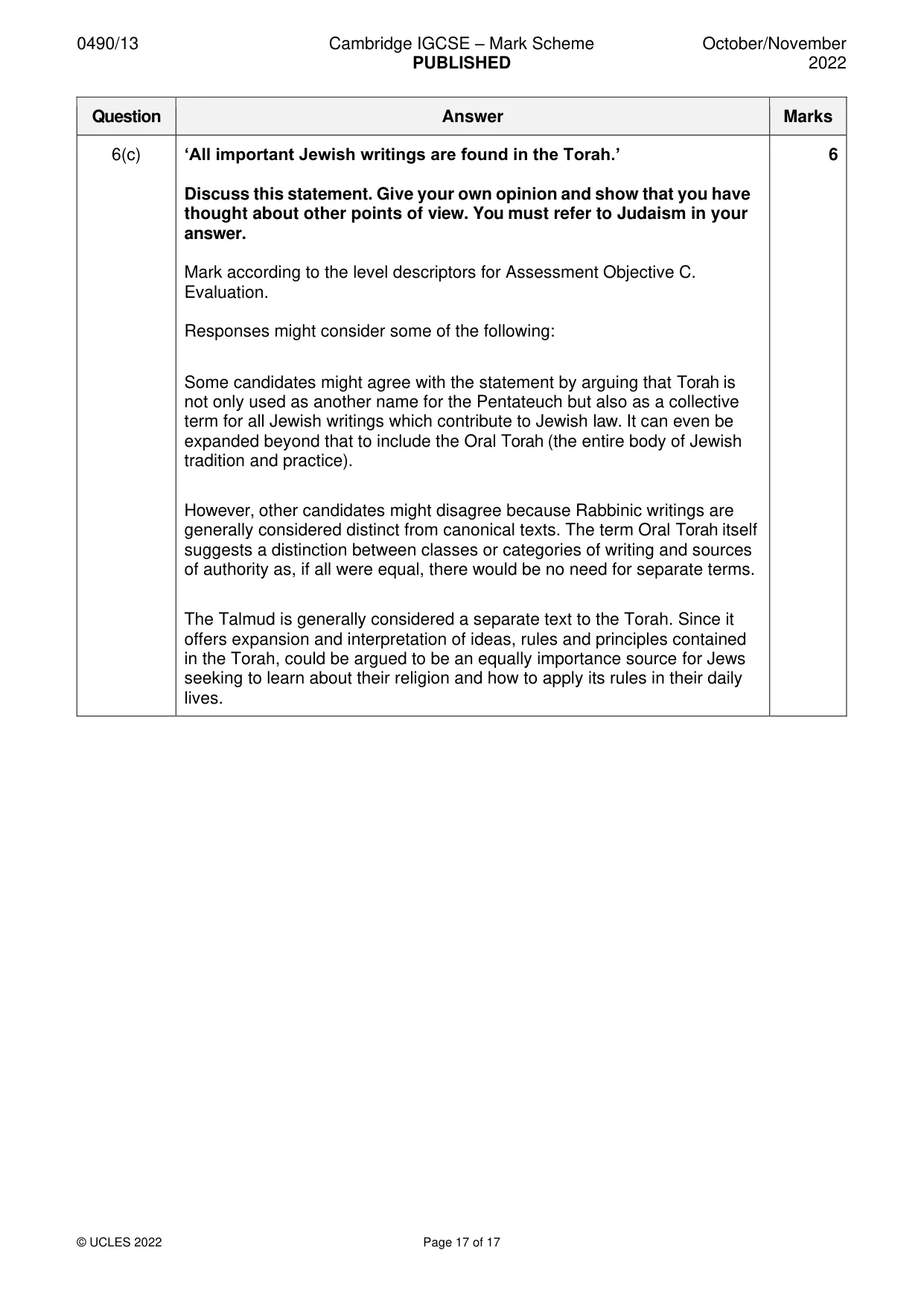 Mark scheme, page 17 of 17