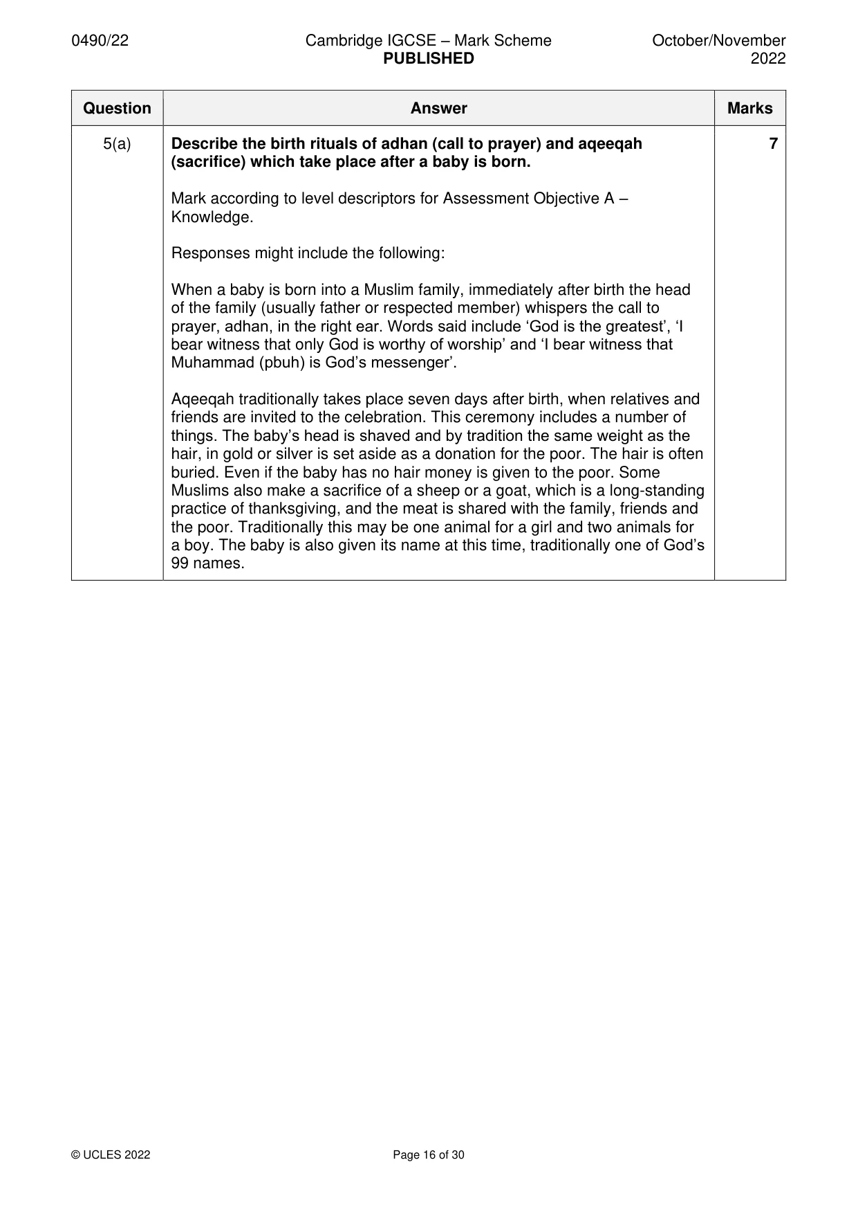Mark scheme, page 16 of 30