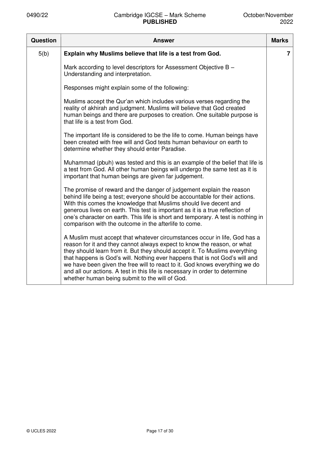 Mark scheme, page 17 of 30