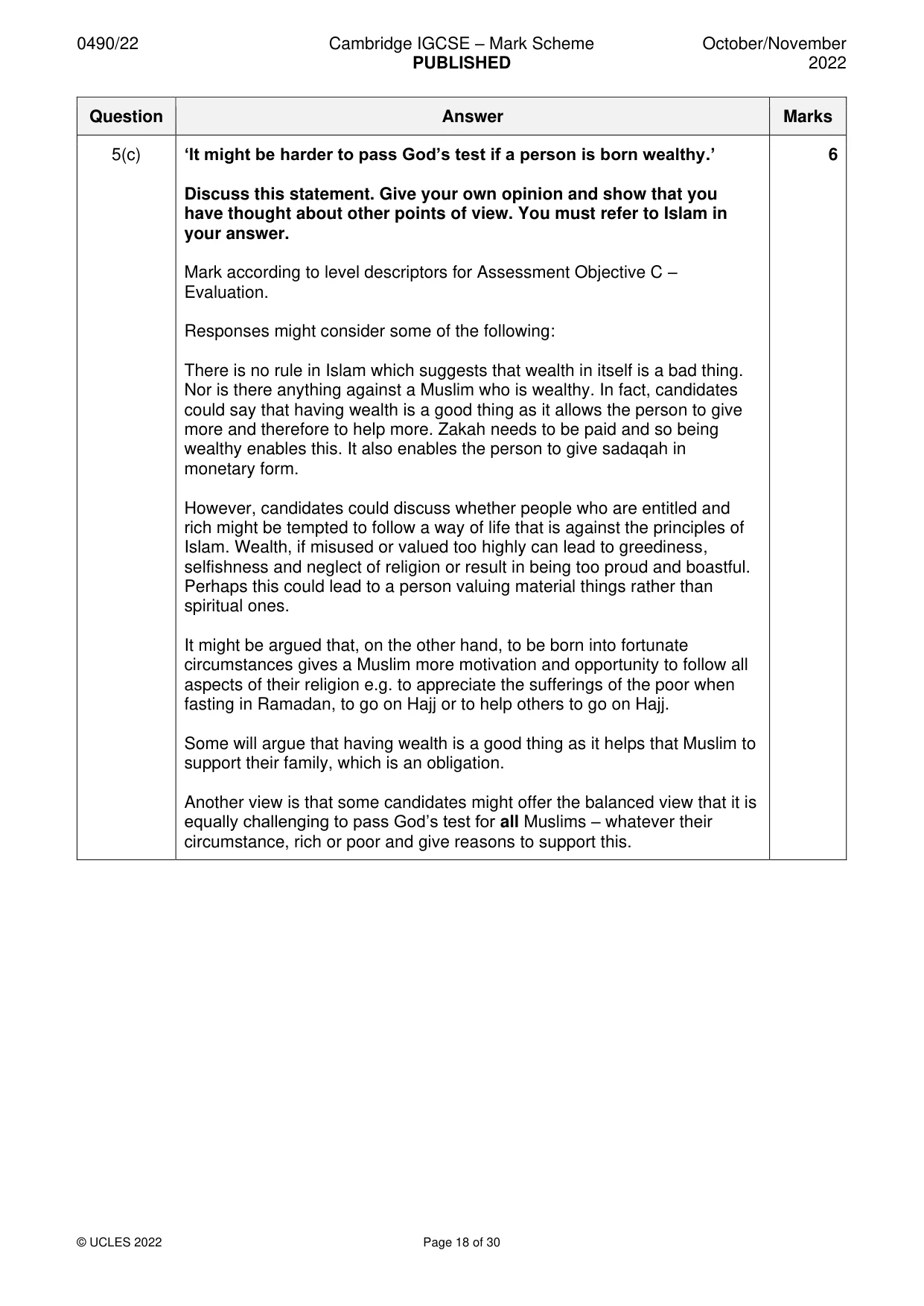 Mark scheme, page 18 of 30