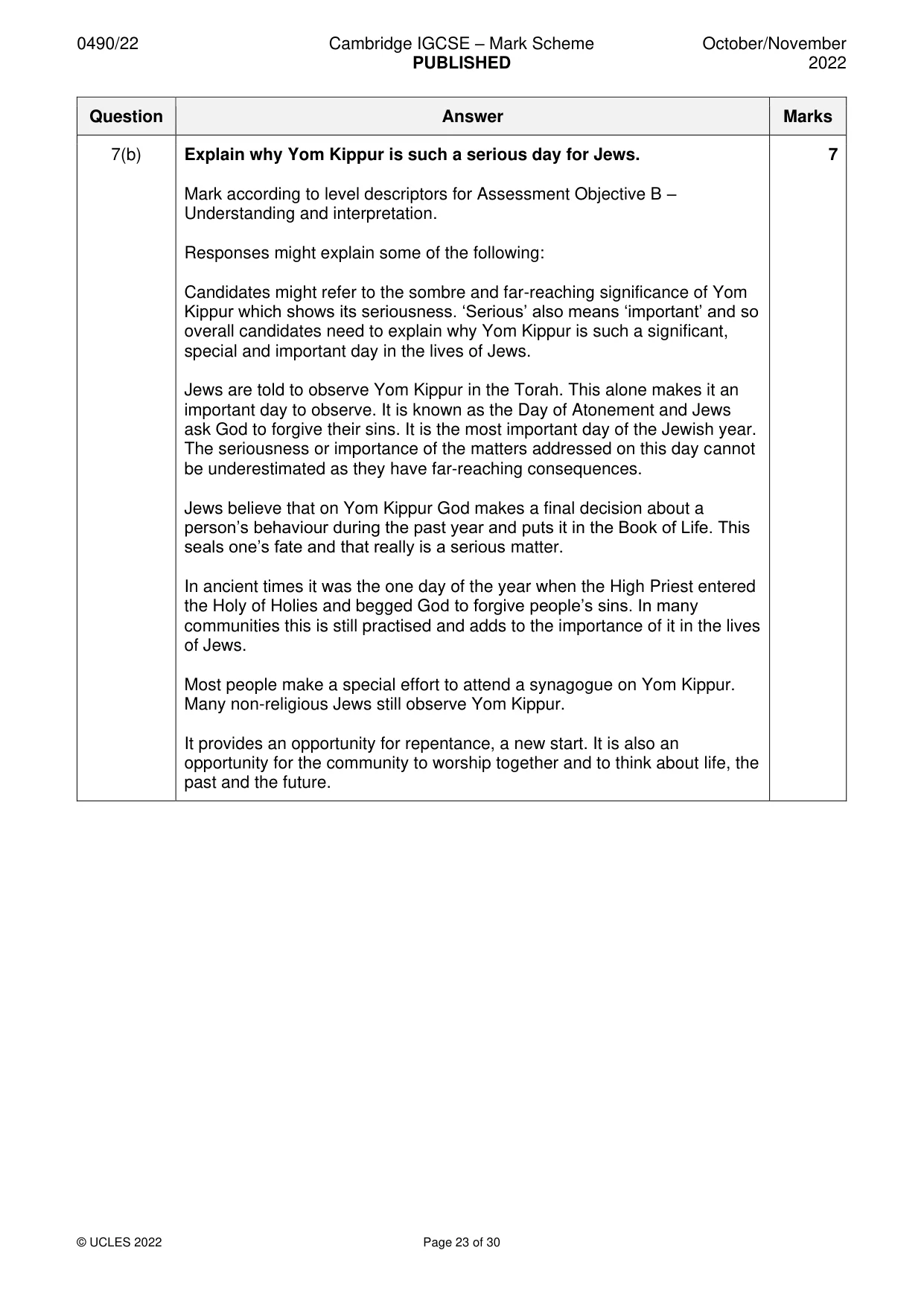 Mark scheme, page 23 of 30