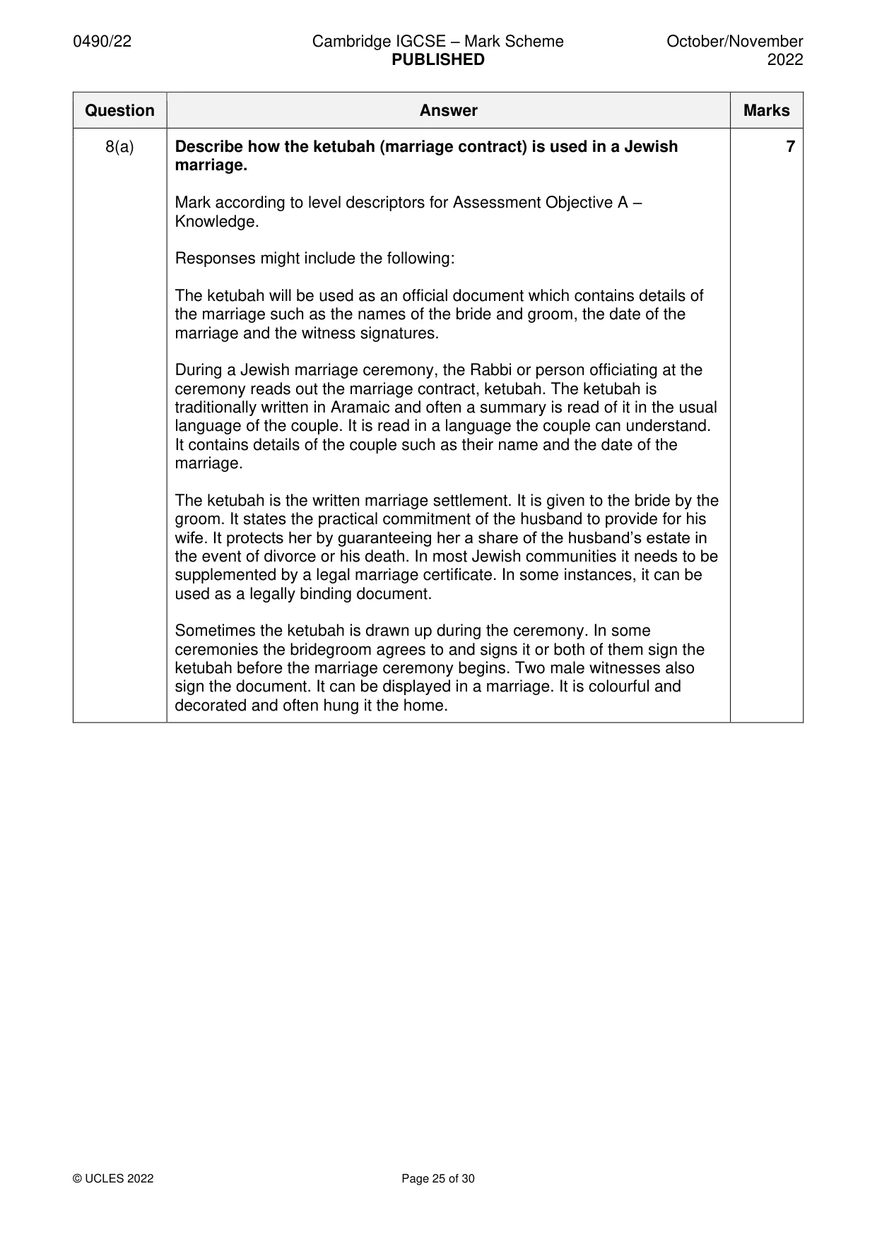Mark scheme, page 25 of 30