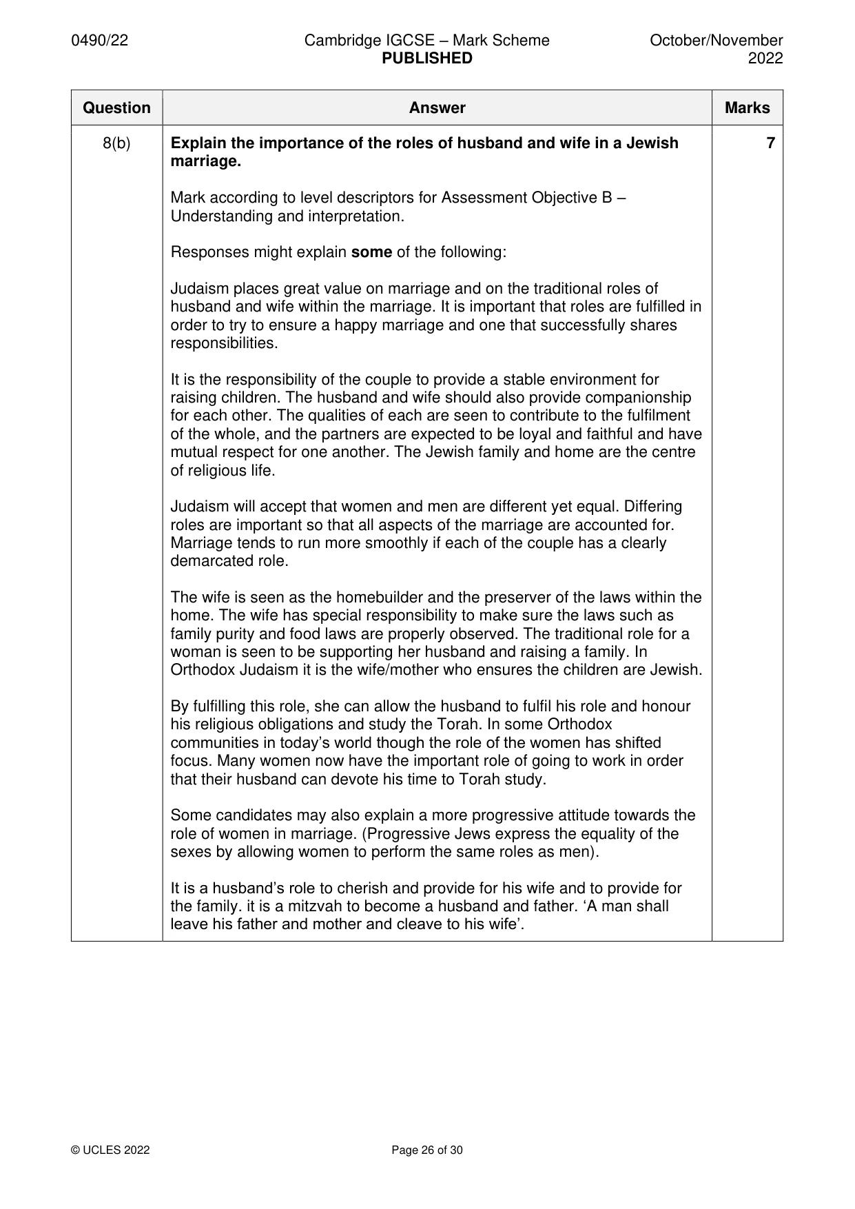 Mark scheme, page 26 of 30