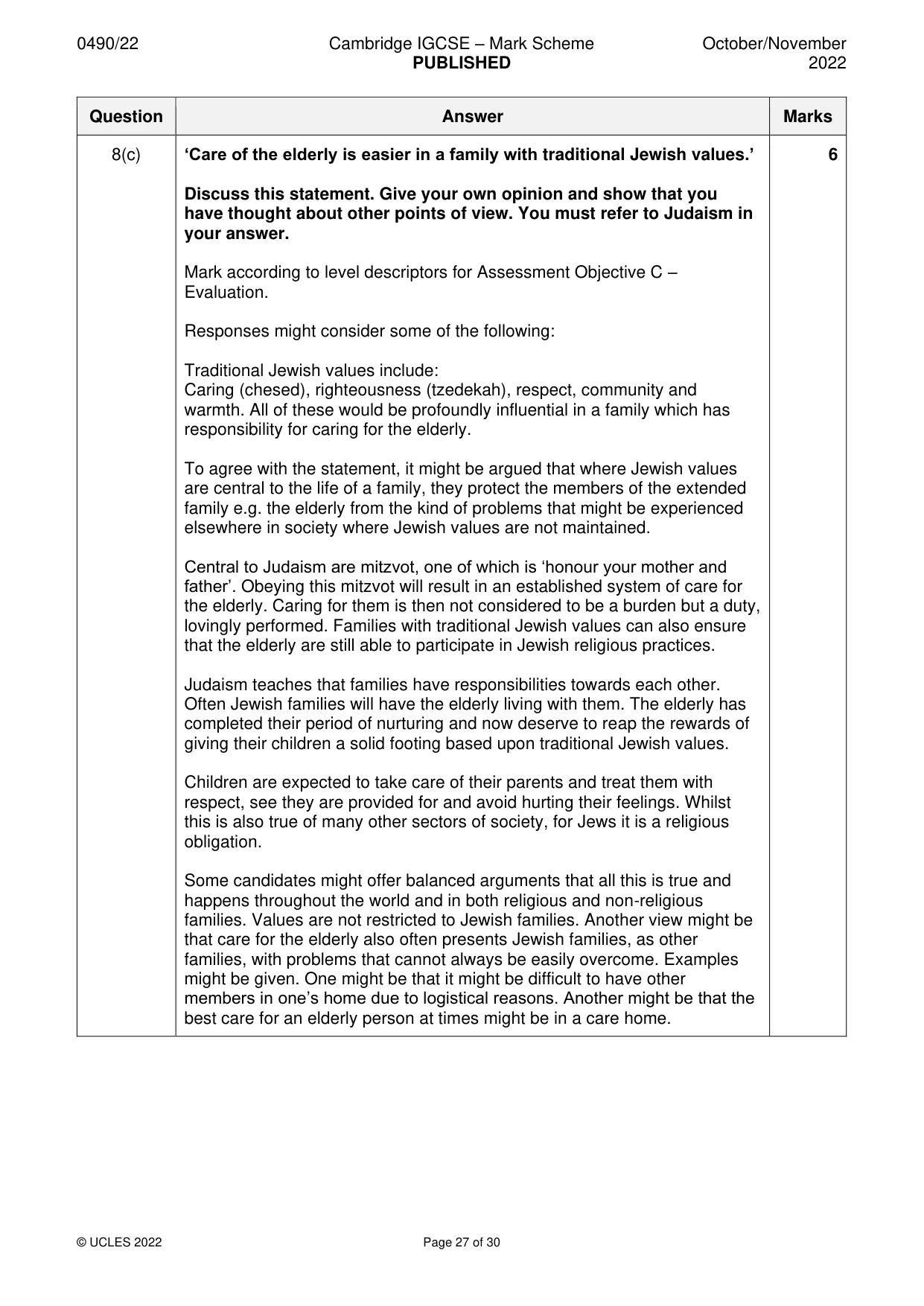 Mark scheme, page 27 of 30