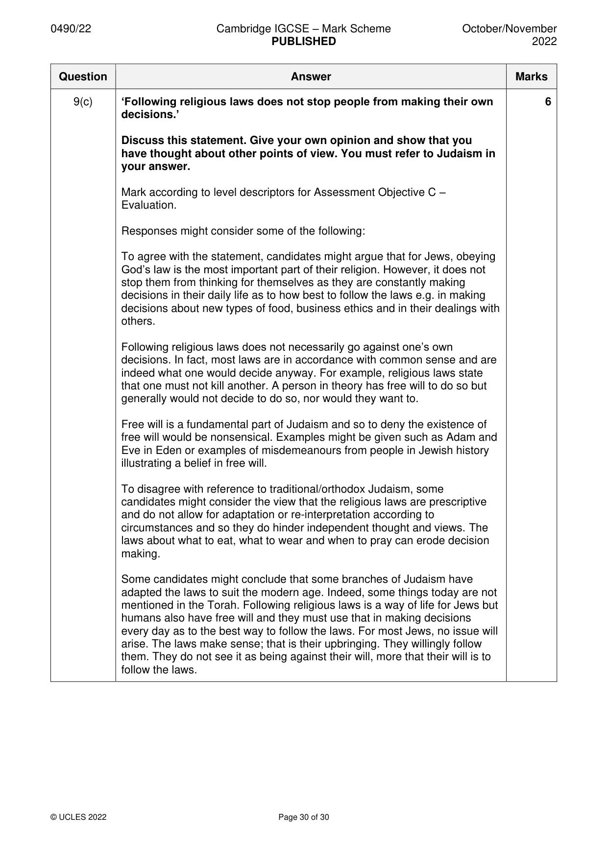 Mark scheme, page 30 of 30