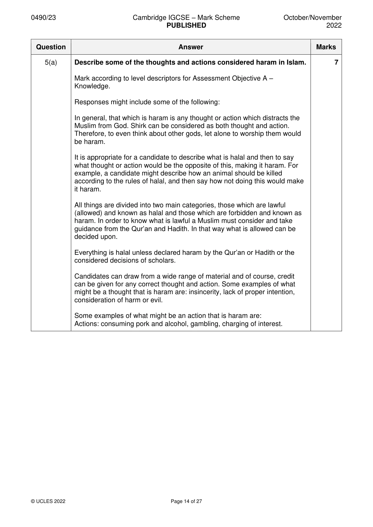 Mark scheme, page 14 of 27