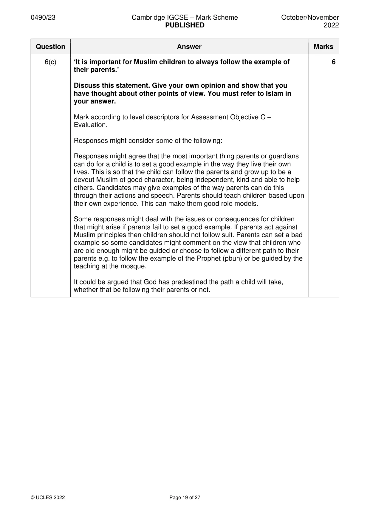 Mark scheme, page 19 of 27