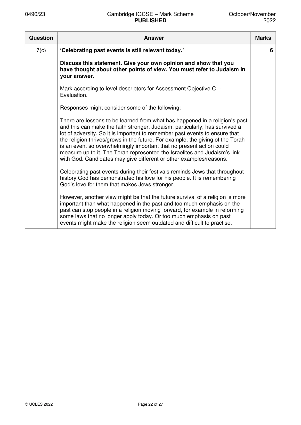Mark scheme, page 22 of 27