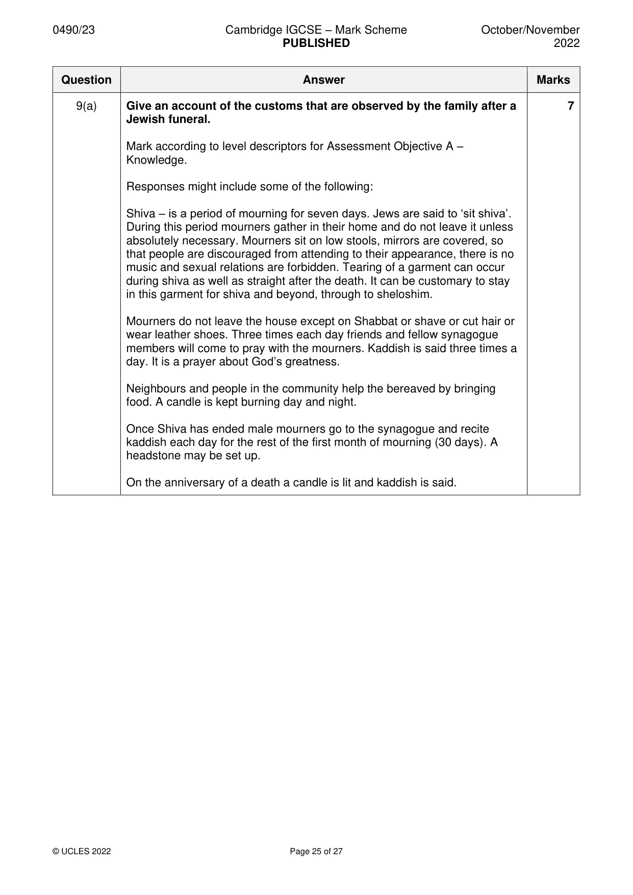 Mark scheme, page 25 of 27