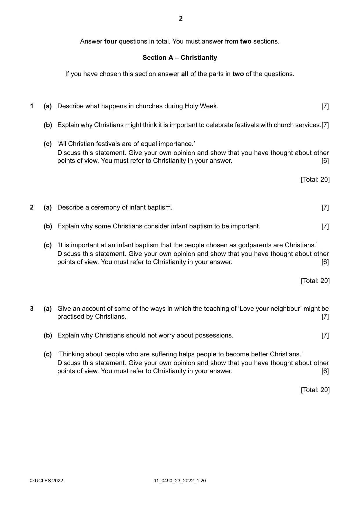 Cambridge IGCSE Religious Studies 0490 2022 Oct/Nov Paper 2 · Variant 3 question paper, page 2 of 4