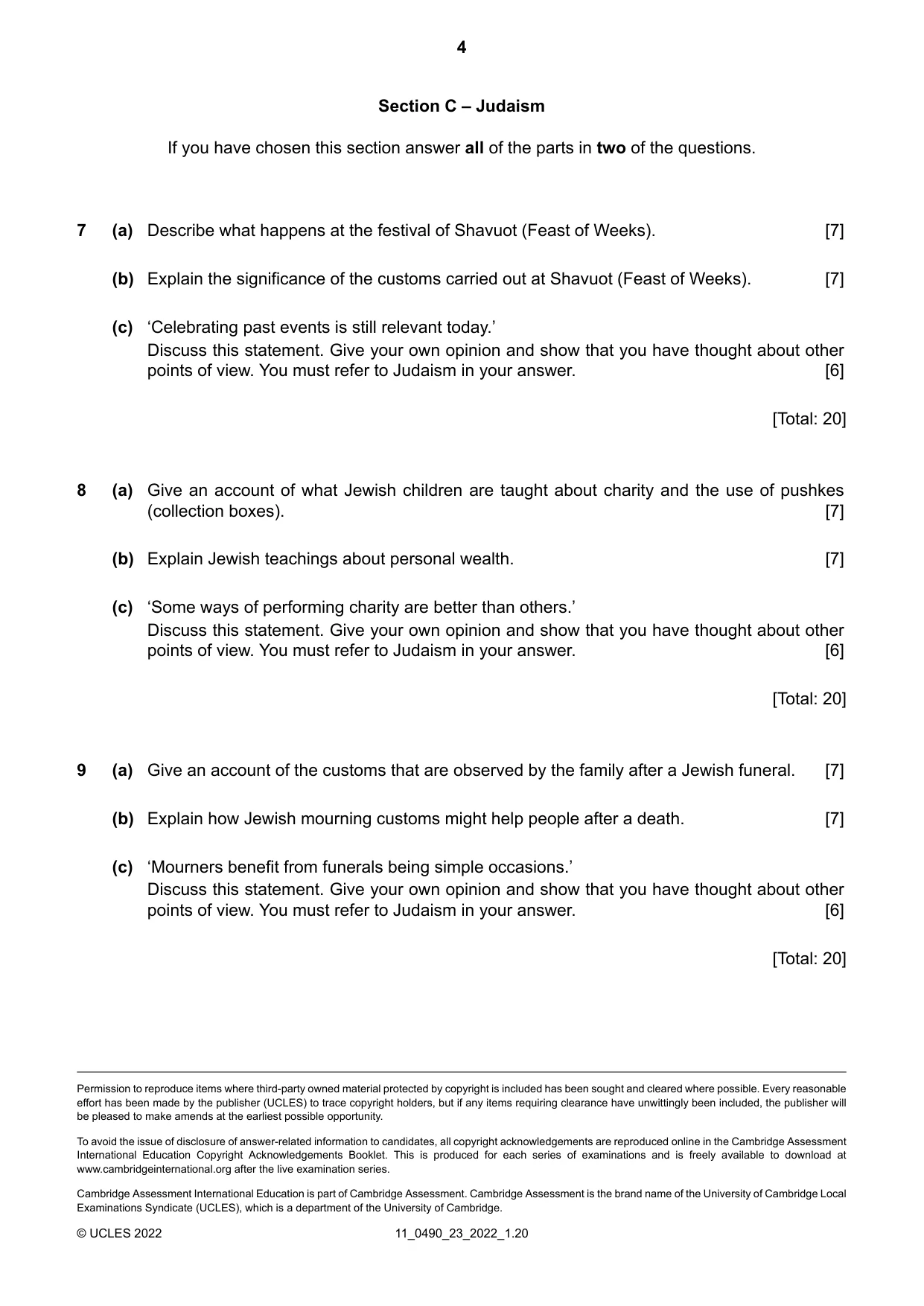 Cambridge IGCSE Religious Studies 0490 2022 Oct/Nov Paper 2 · Variant 3 question paper, page 4 of 4