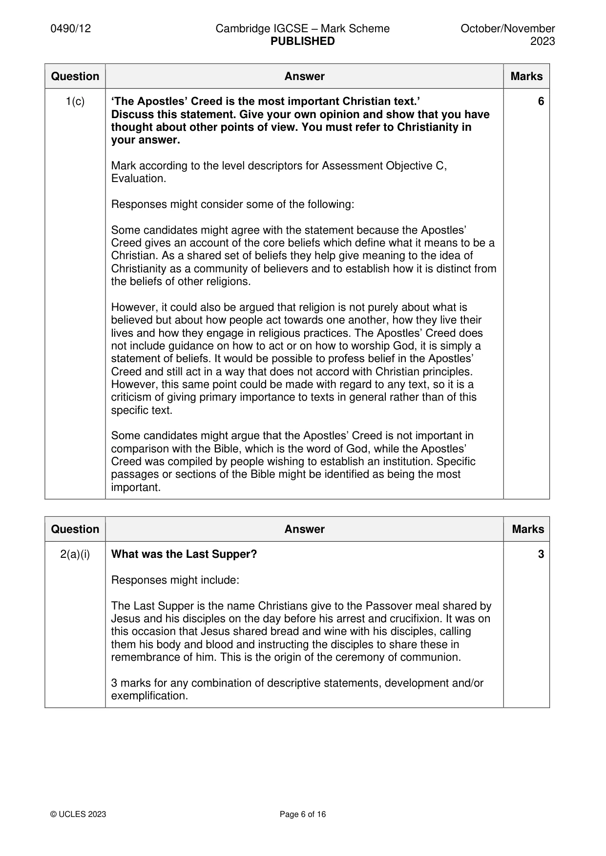 Mark scheme, page 6 of 16