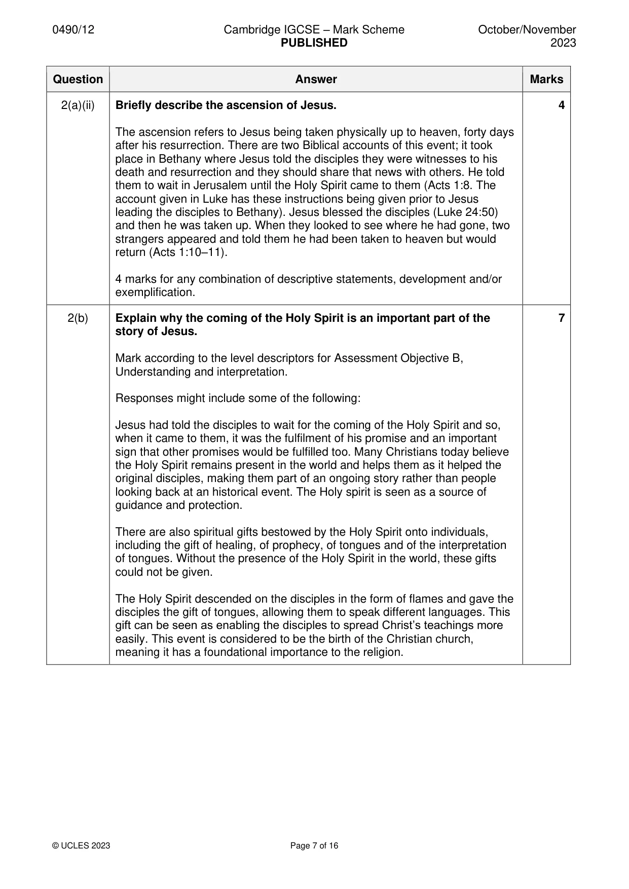 Mark scheme, page 7 of 16