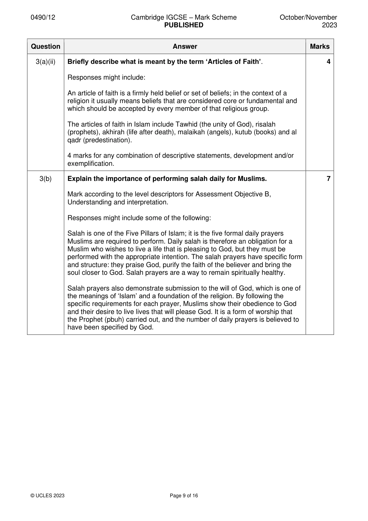 Mark scheme, page 9 of 16