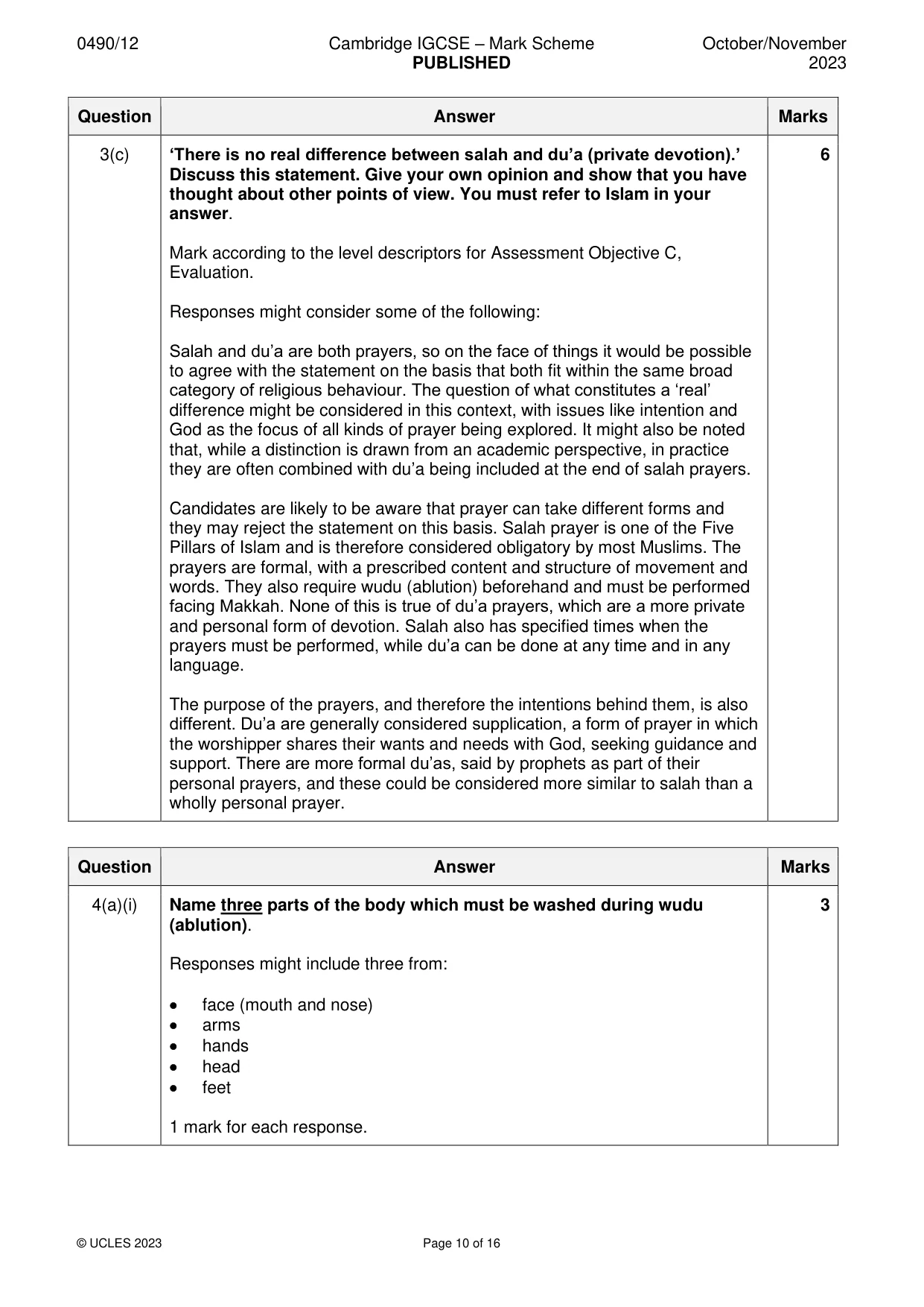 Mark scheme, page 10 of 16