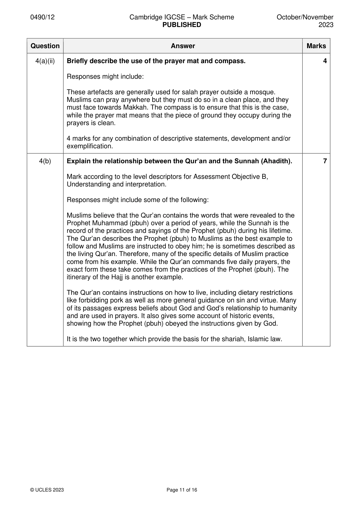 Mark scheme, page 11 of 16