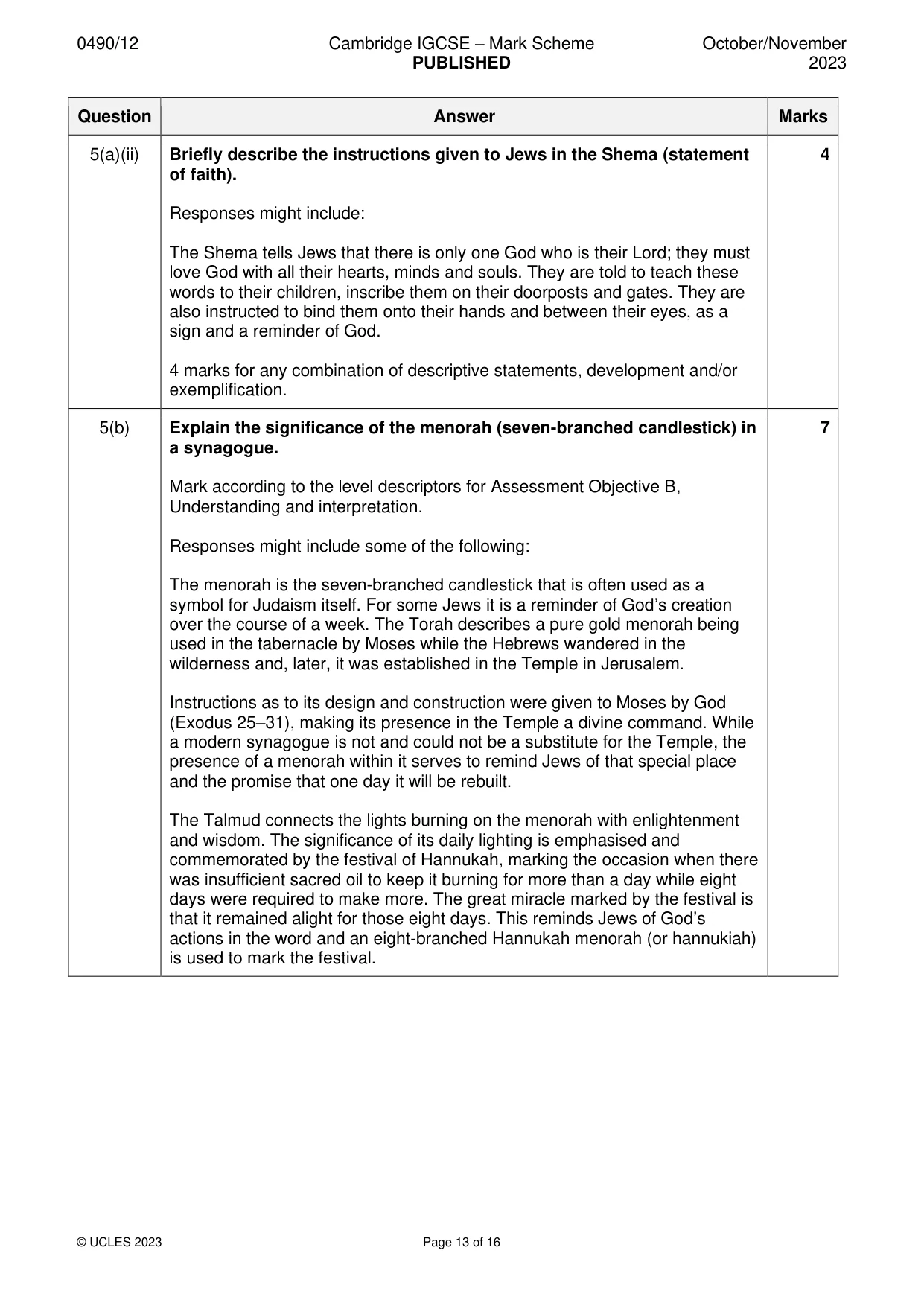 Mark scheme, page 13 of 16