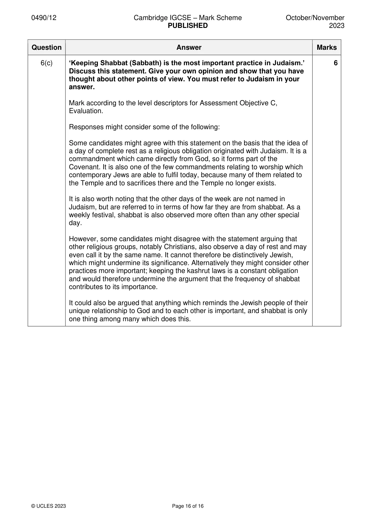 Mark scheme, page 16 of 16