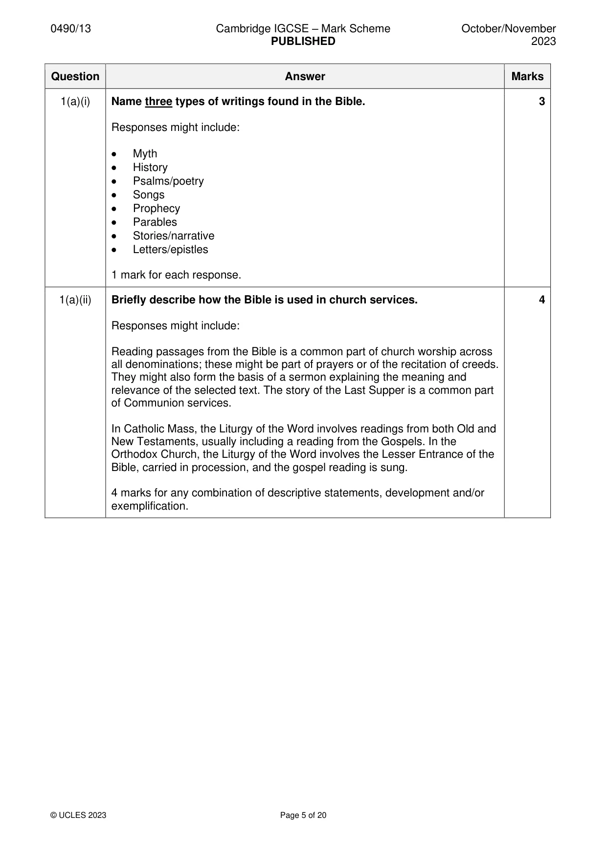 Mark scheme, page 5 of 20