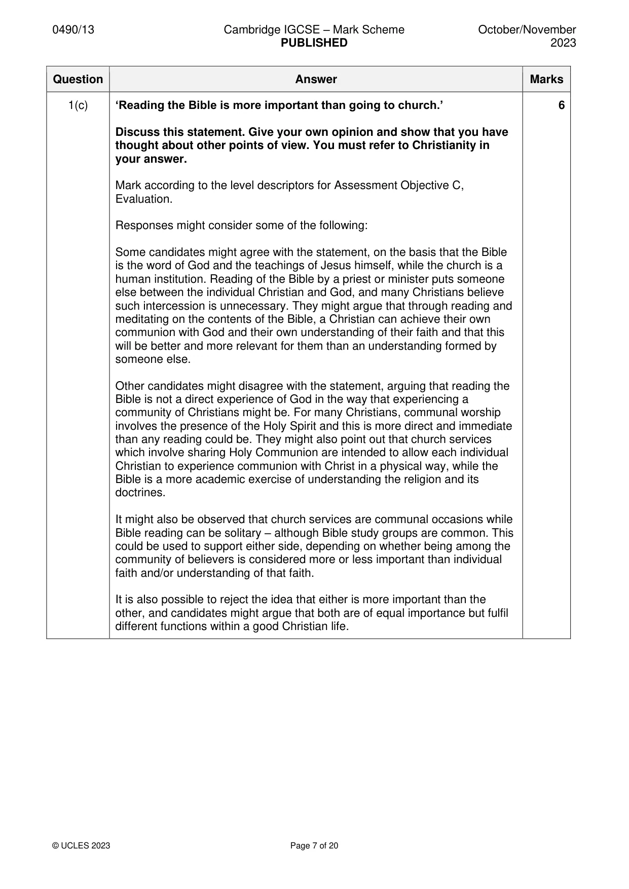 Mark scheme, page 7 of 20