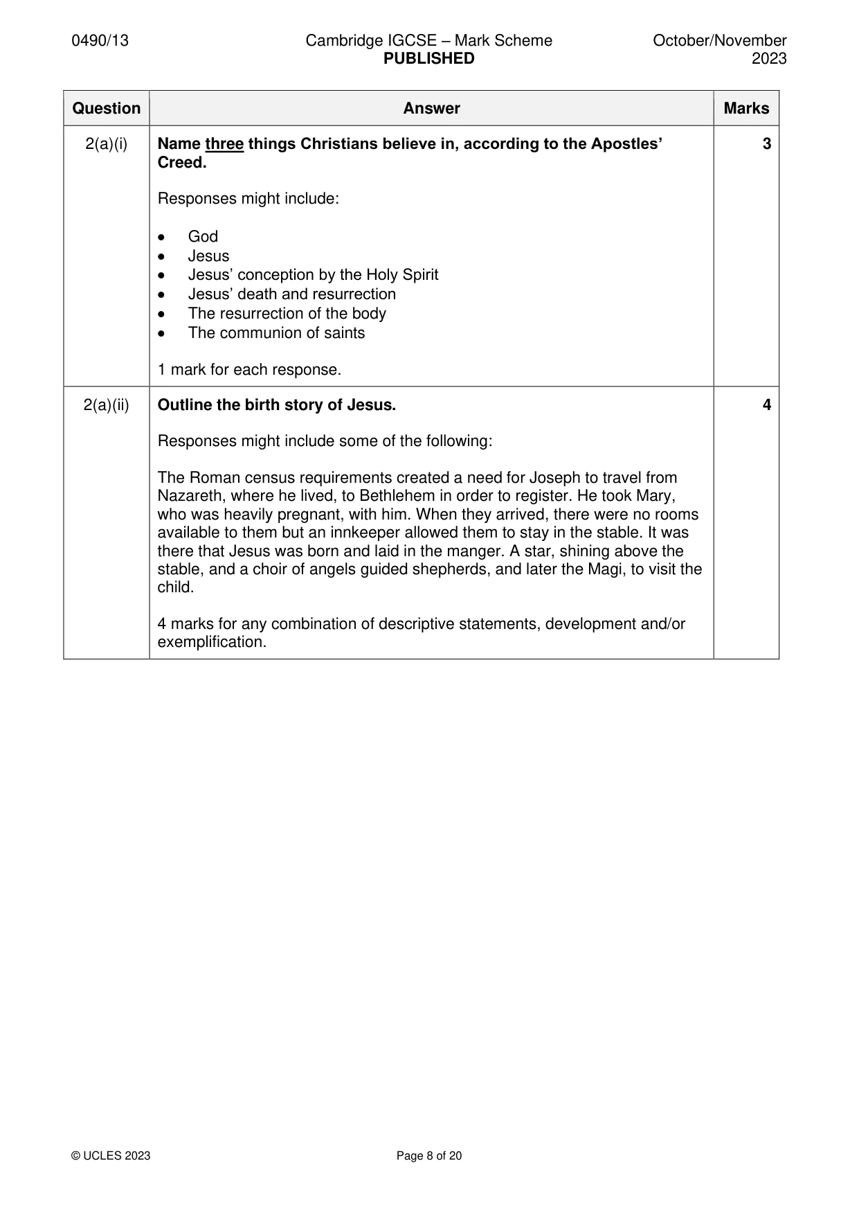 Mark scheme, page 8 of 20