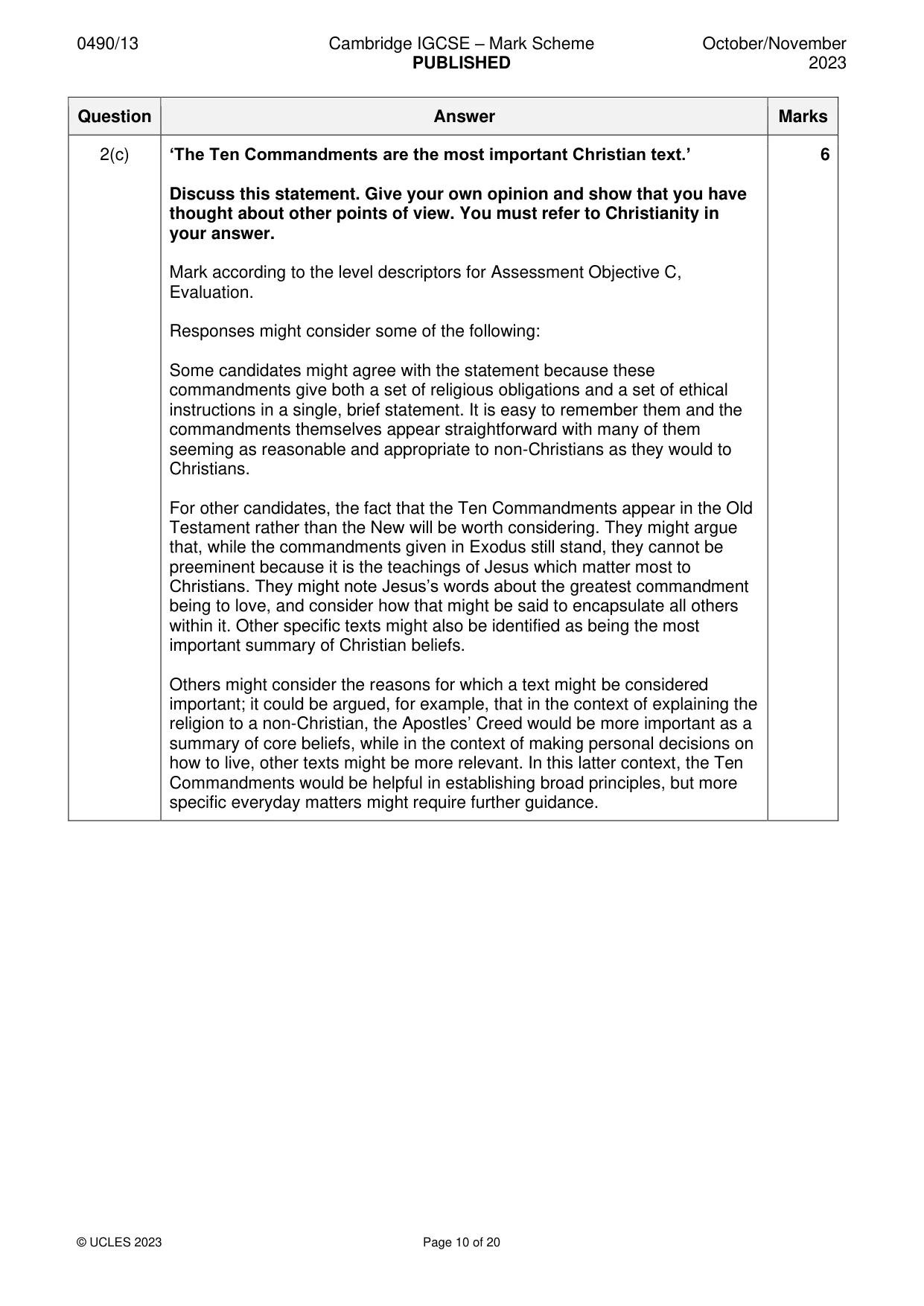 Mark scheme, page 10 of 20
