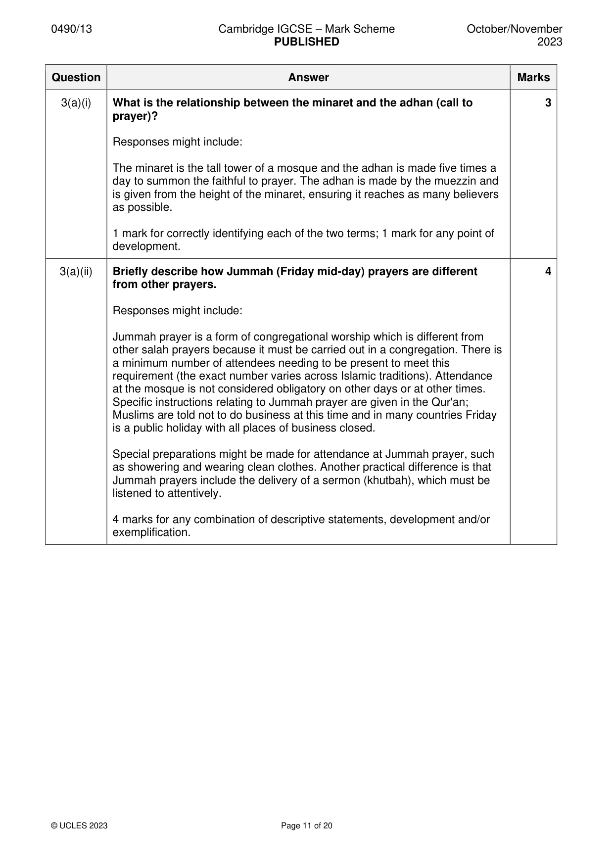 Mark scheme, page 11 of 20