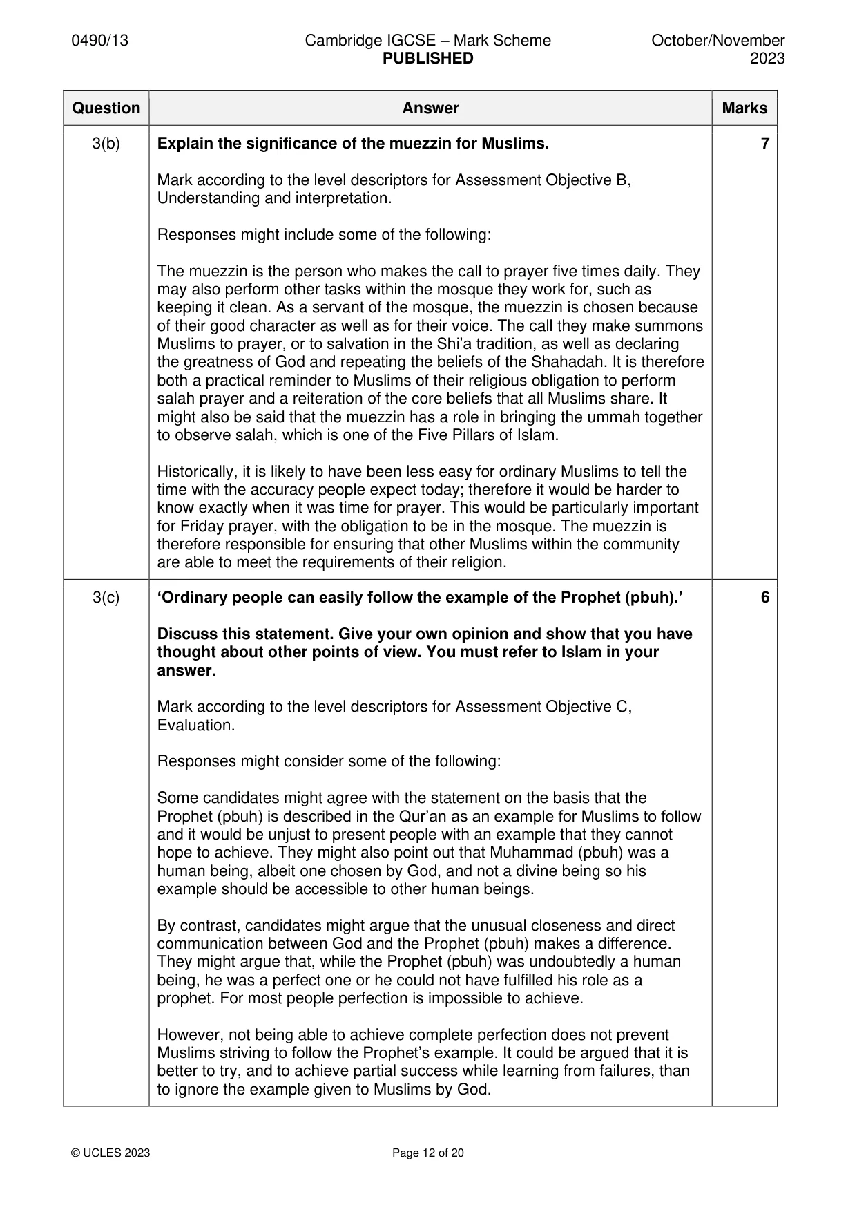 Mark scheme, page 12 of 20