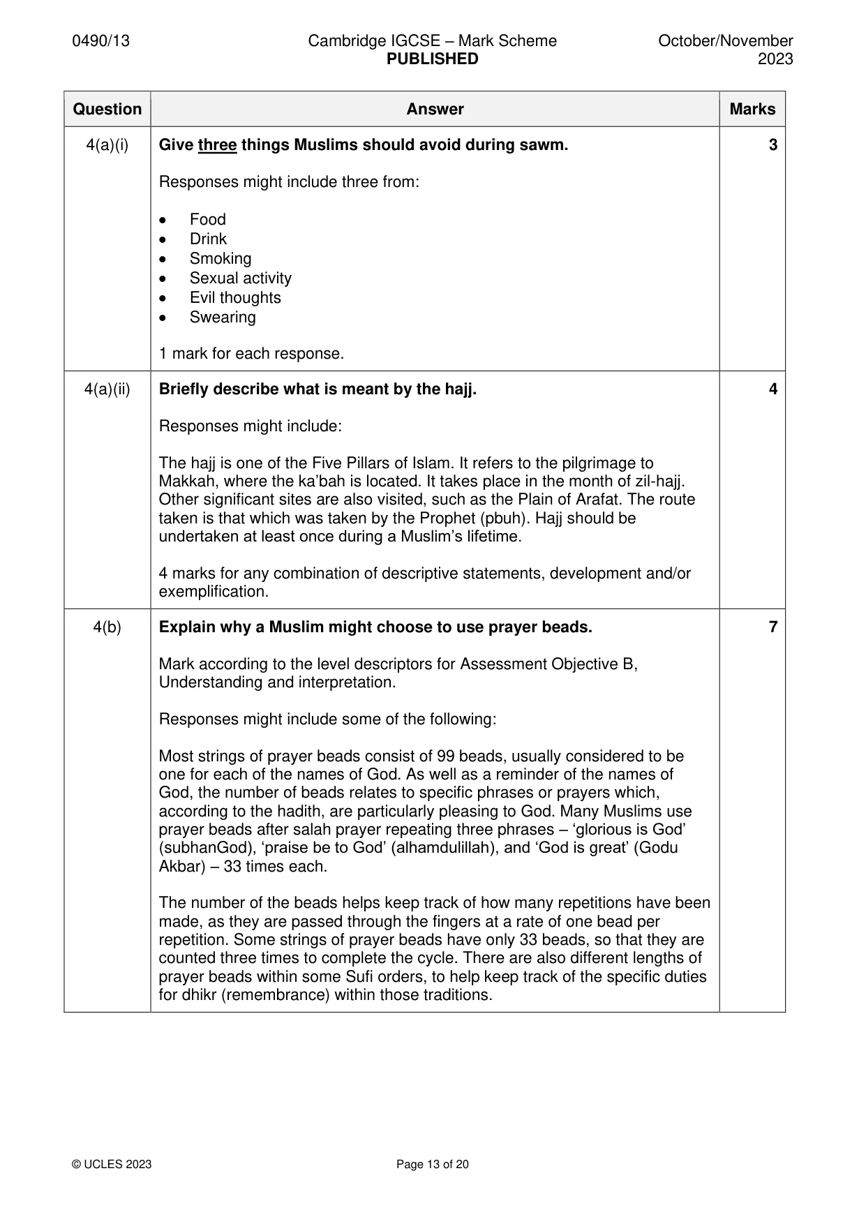 Mark scheme, page 13 of 20