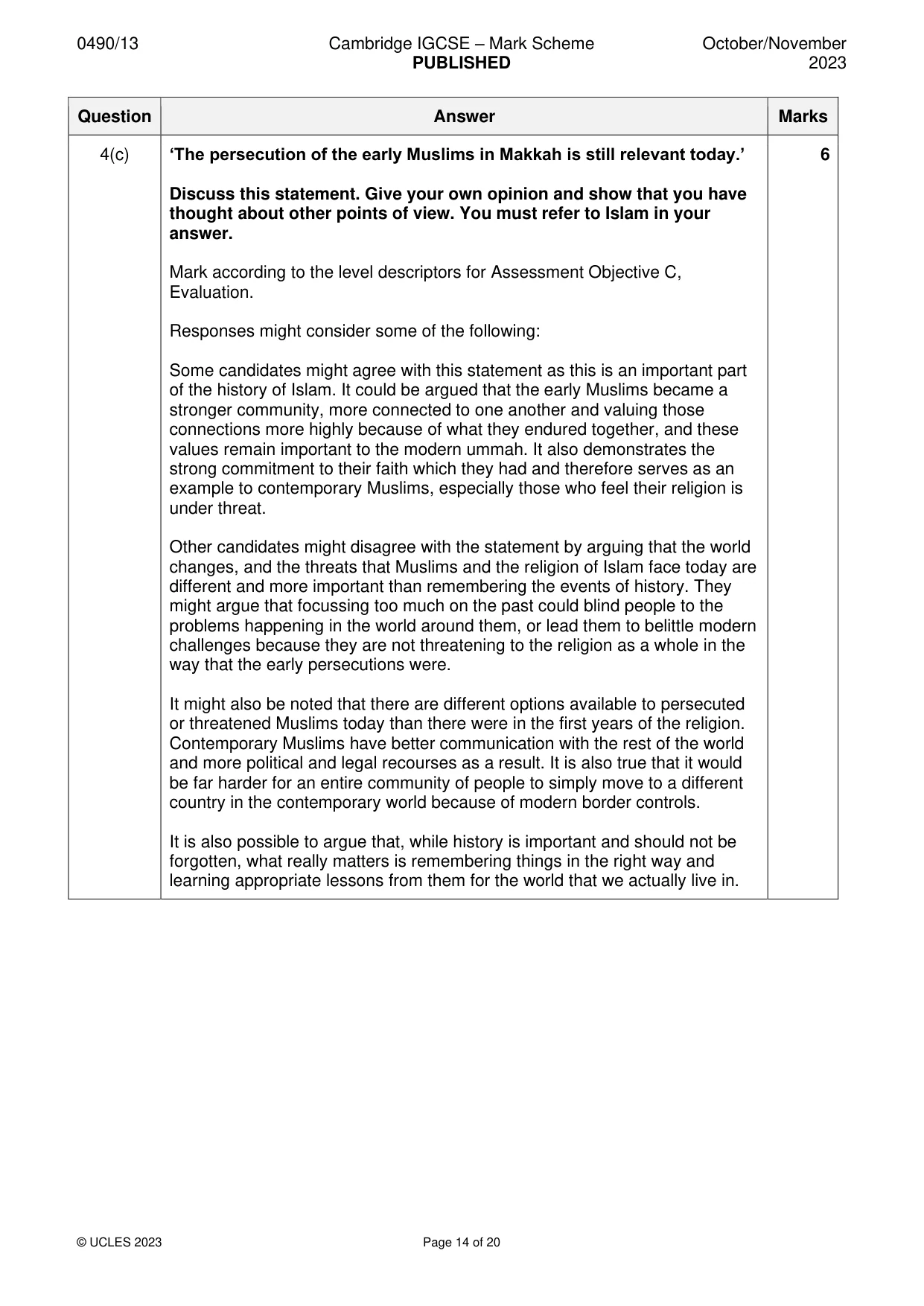 Mark scheme, page 14 of 20