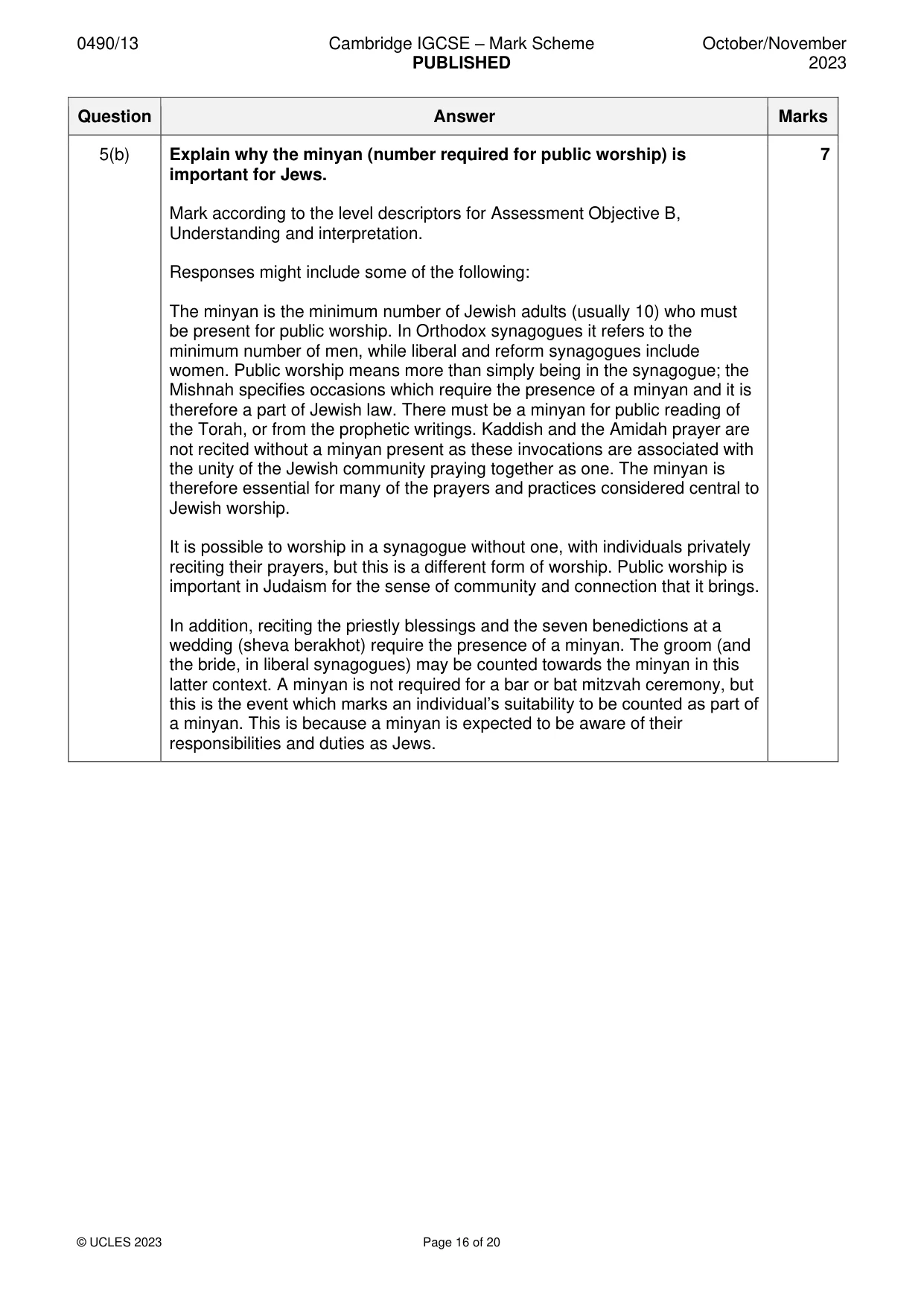 Mark scheme, page 16 of 20