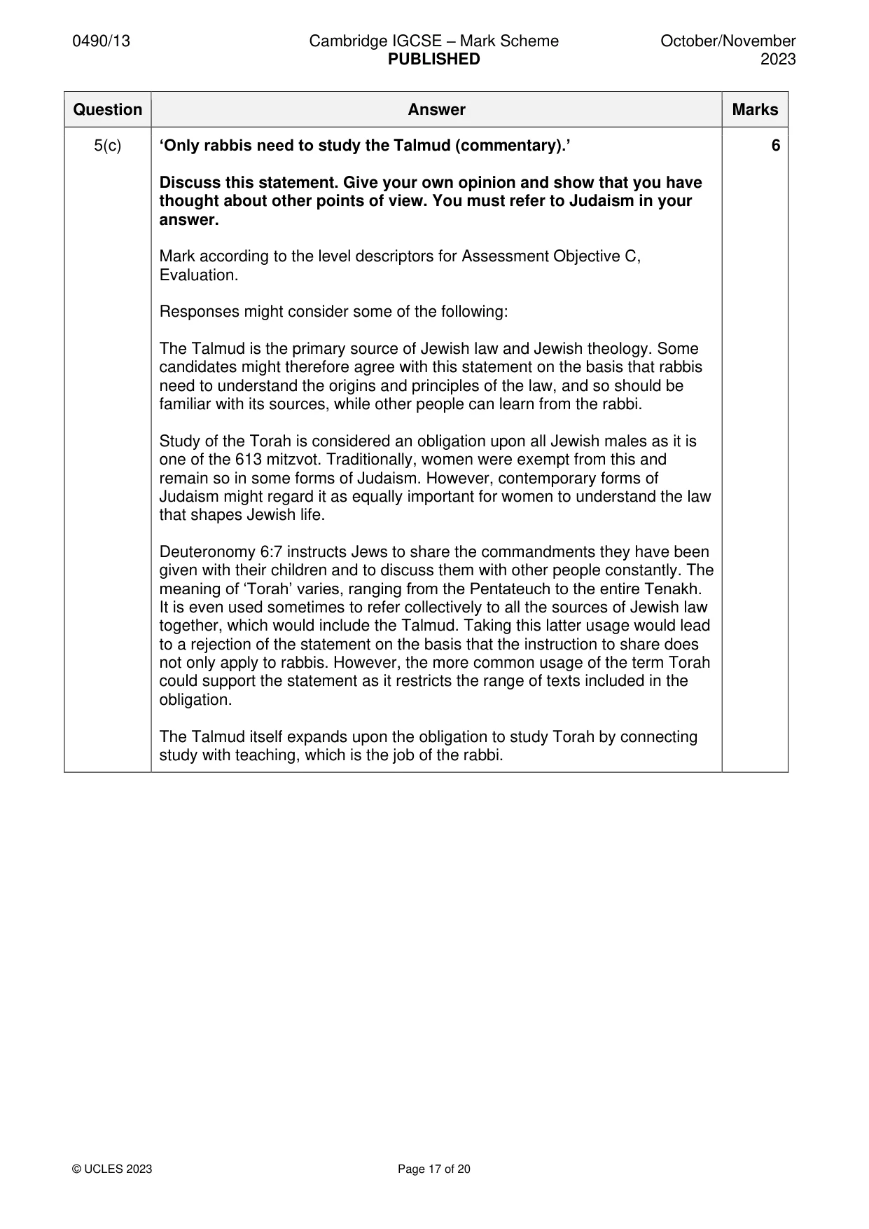 Mark scheme, page 17 of 20