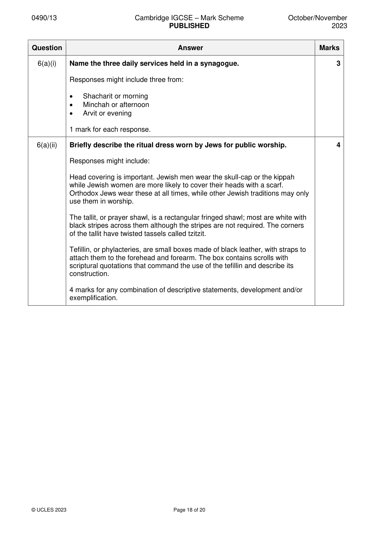 Mark scheme, page 18 of 20