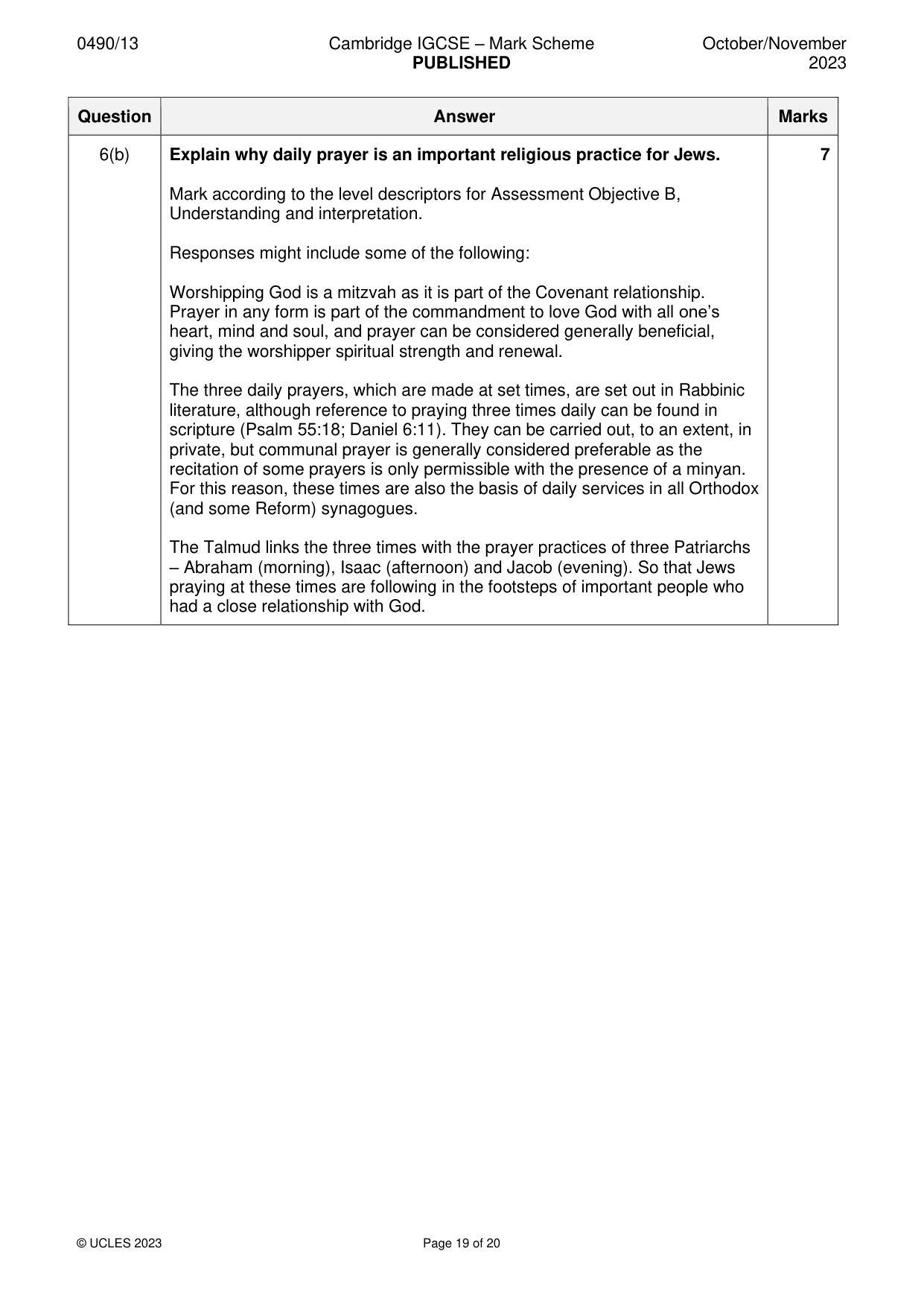 Mark scheme, page 19 of 20