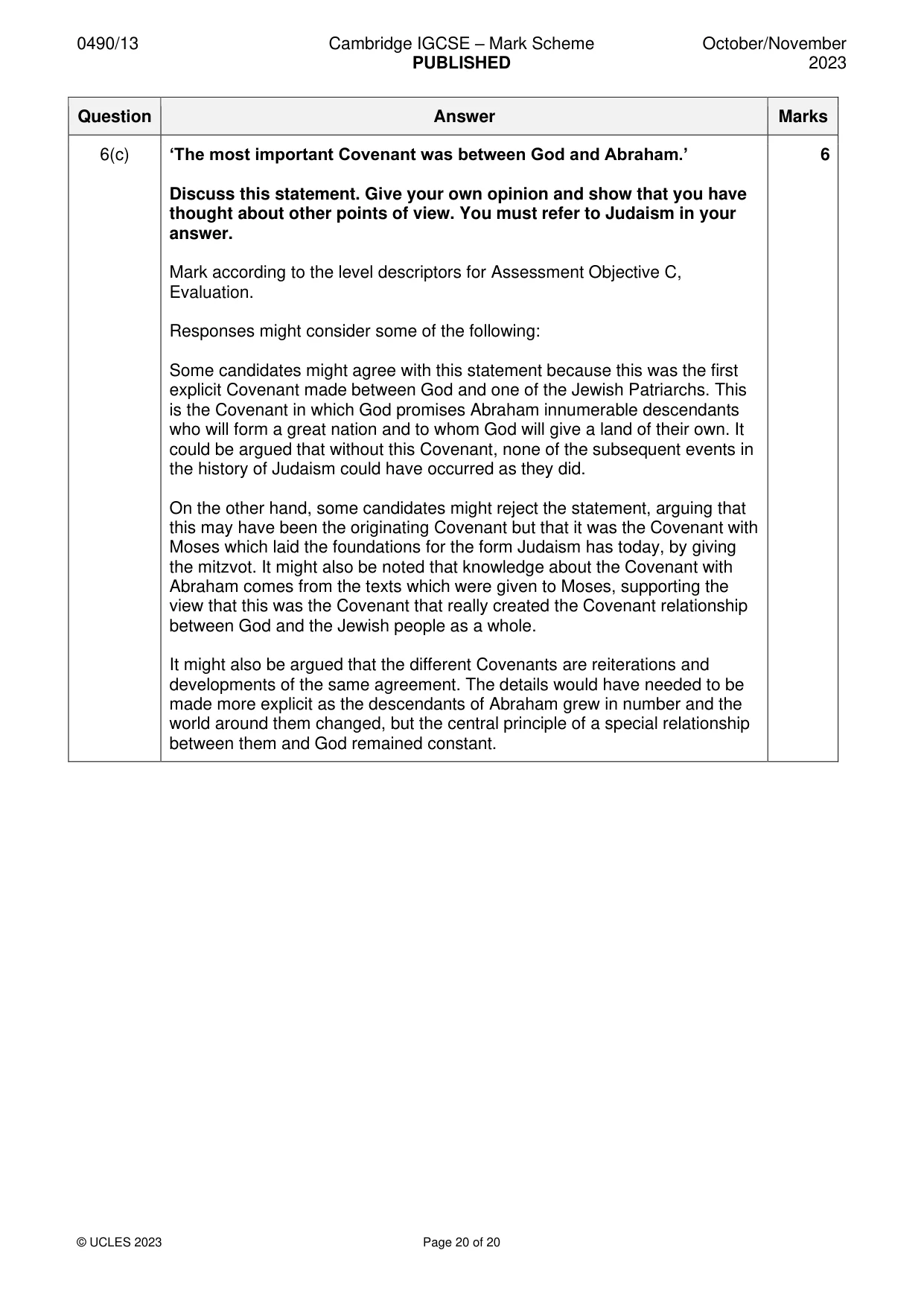 Mark scheme, page 20 of 20