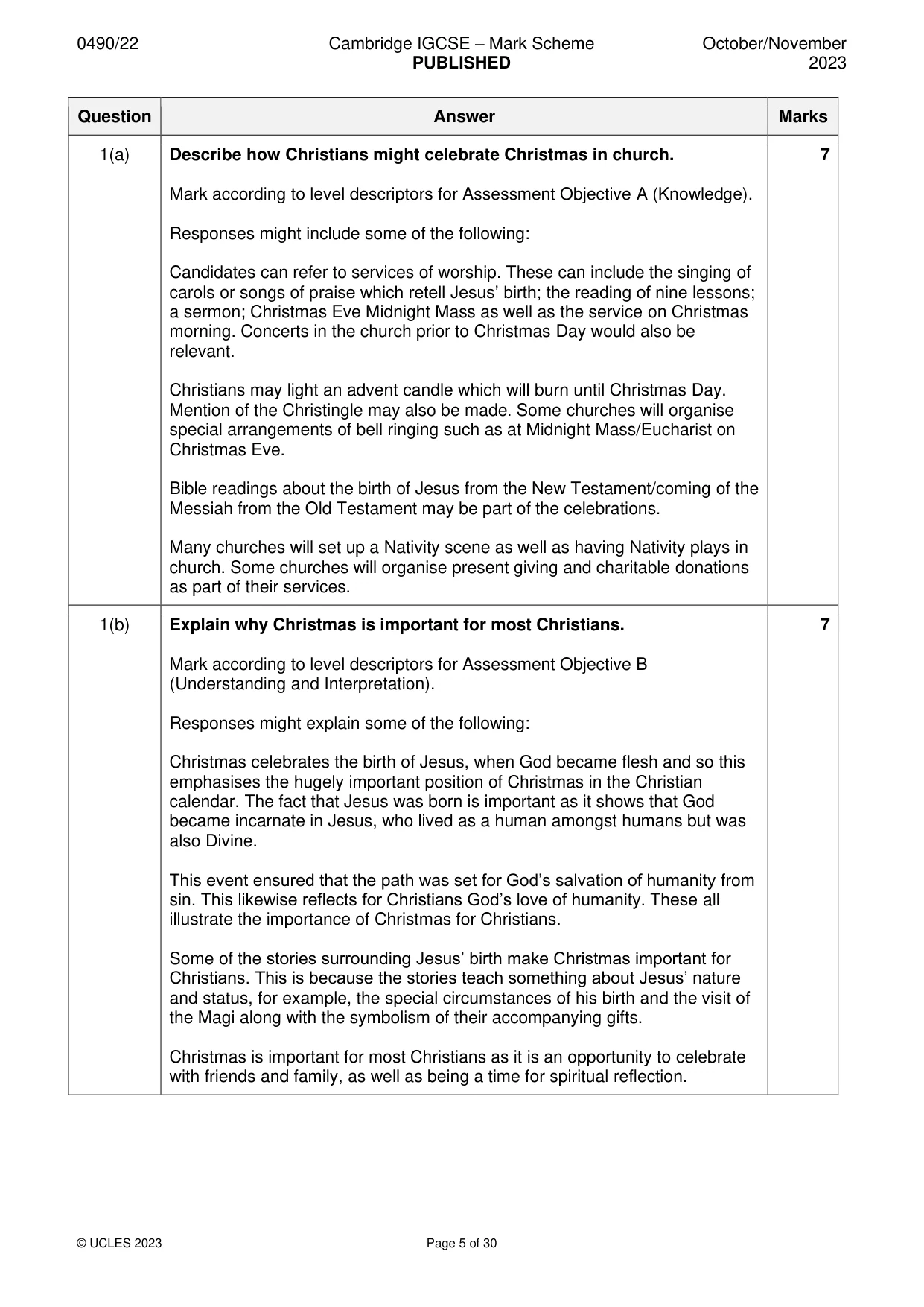 Mark scheme, page 5 of 30