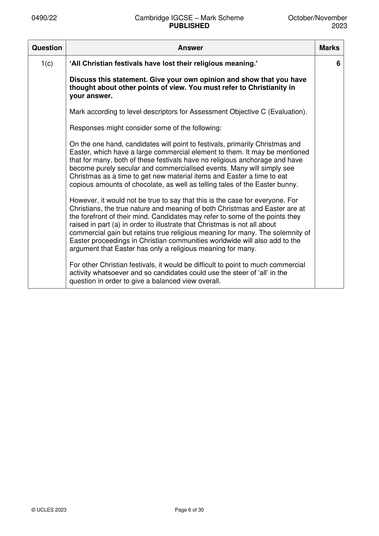 Mark scheme, page 6 of 30