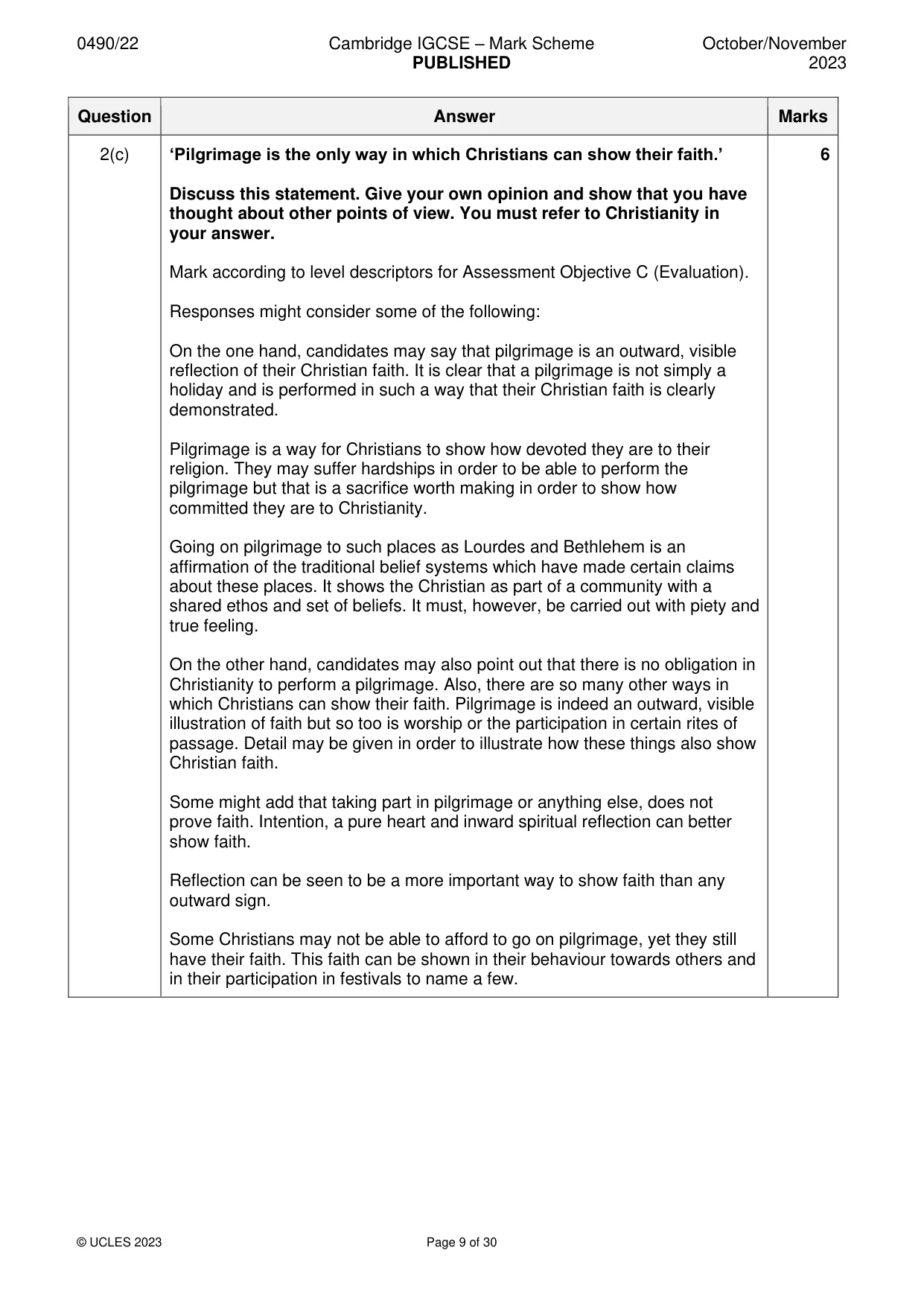 Mark scheme, page 9 of 30