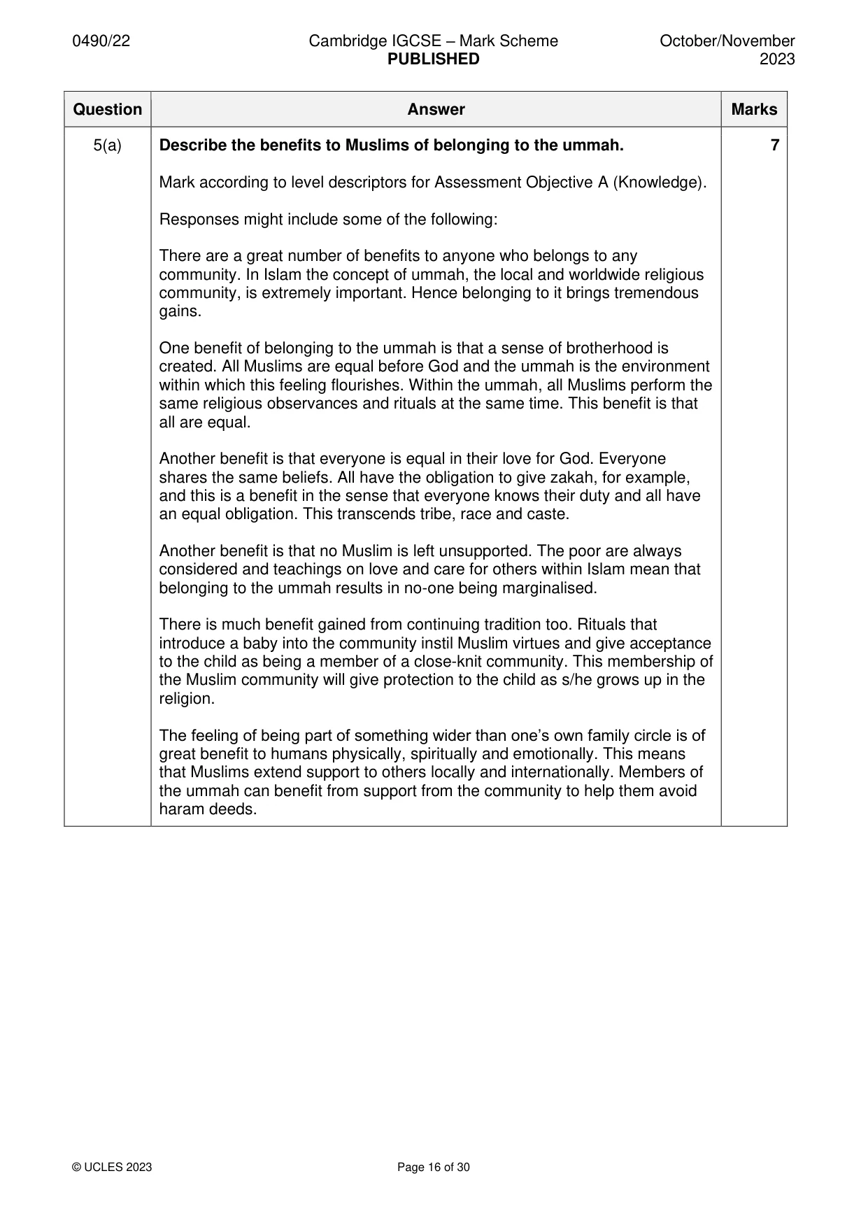 Mark scheme, page 16 of 30
