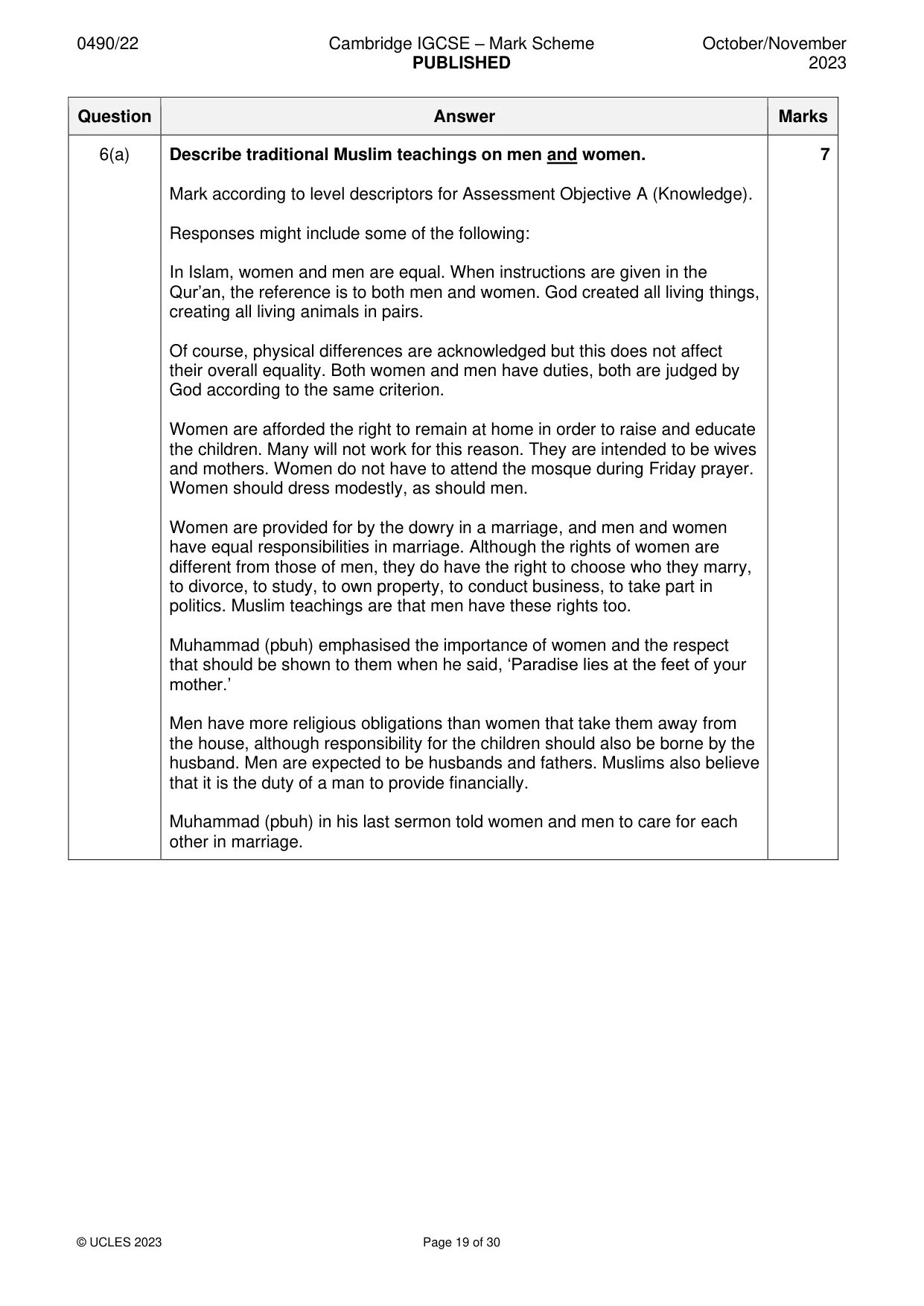 Mark scheme, page 19 of 30