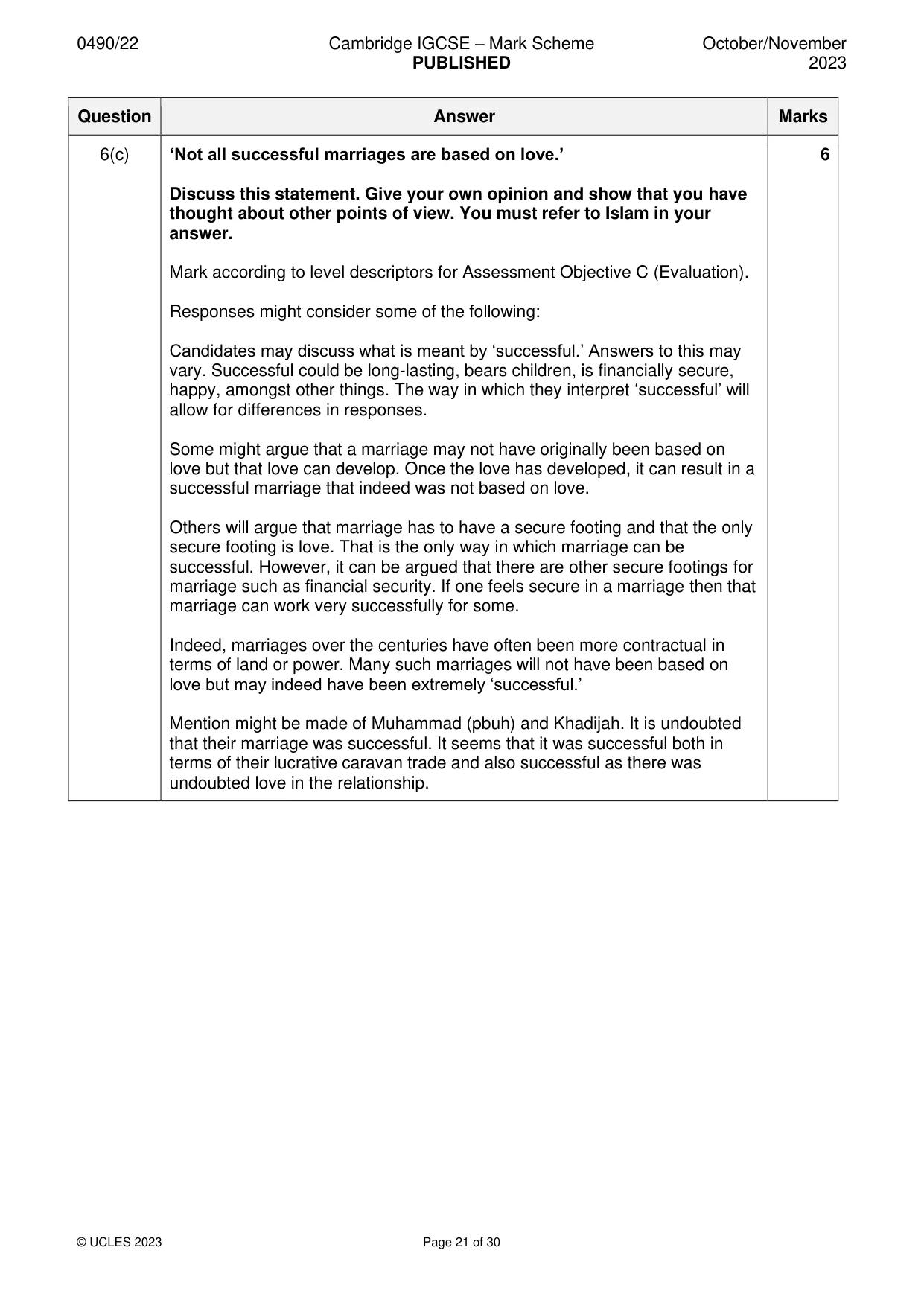 Mark scheme, page 21 of 30