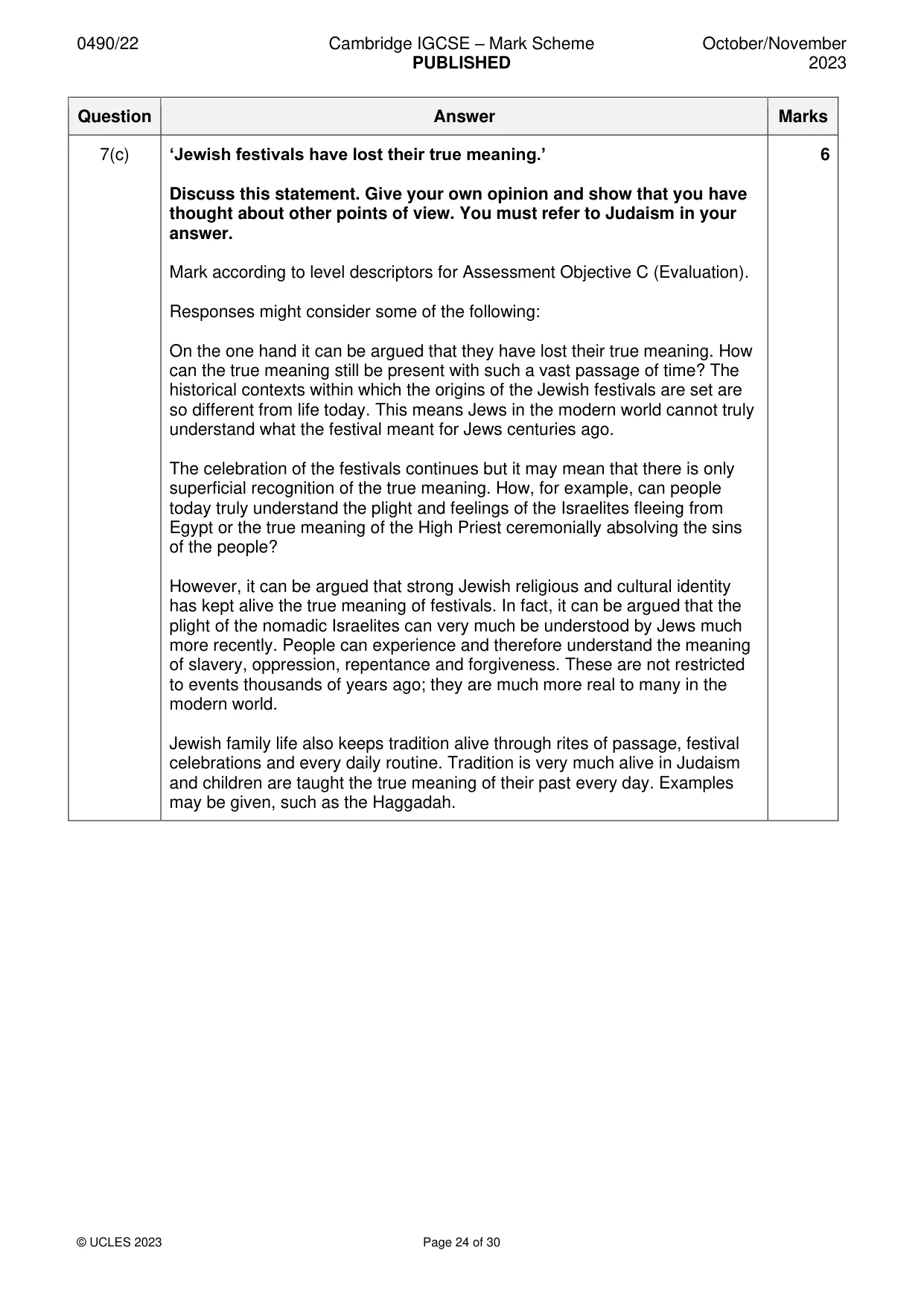 Mark scheme, page 24 of 30