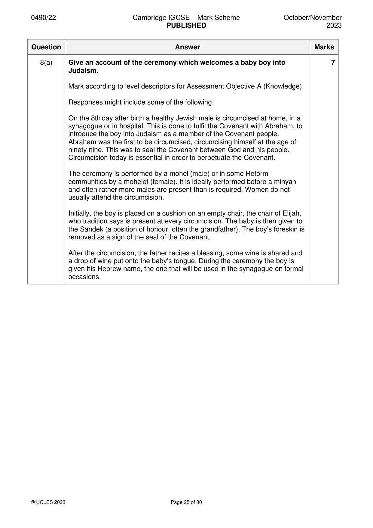 Mark scheme, page 25 of 30