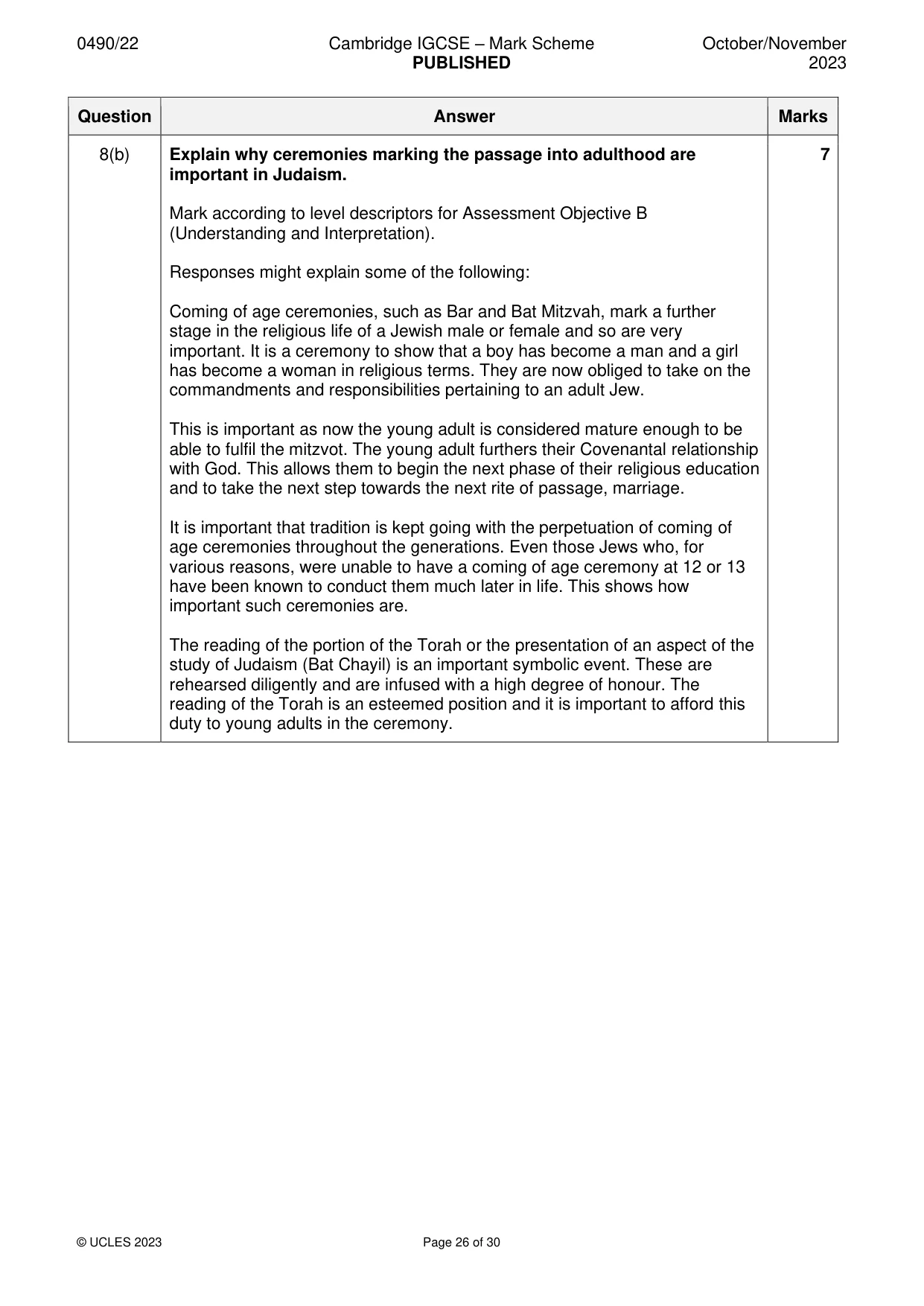 Mark scheme, page 26 of 30