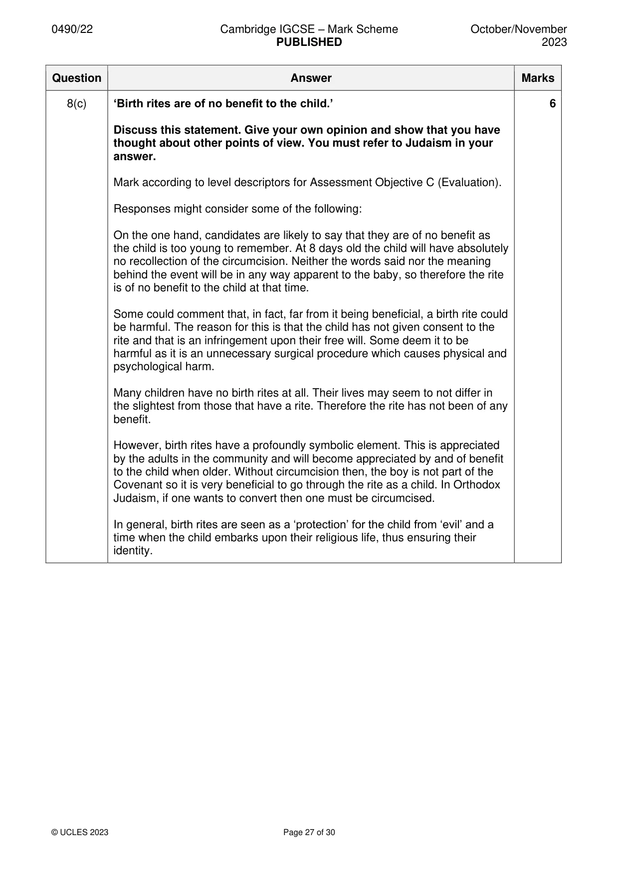 Mark scheme, page 27 of 30