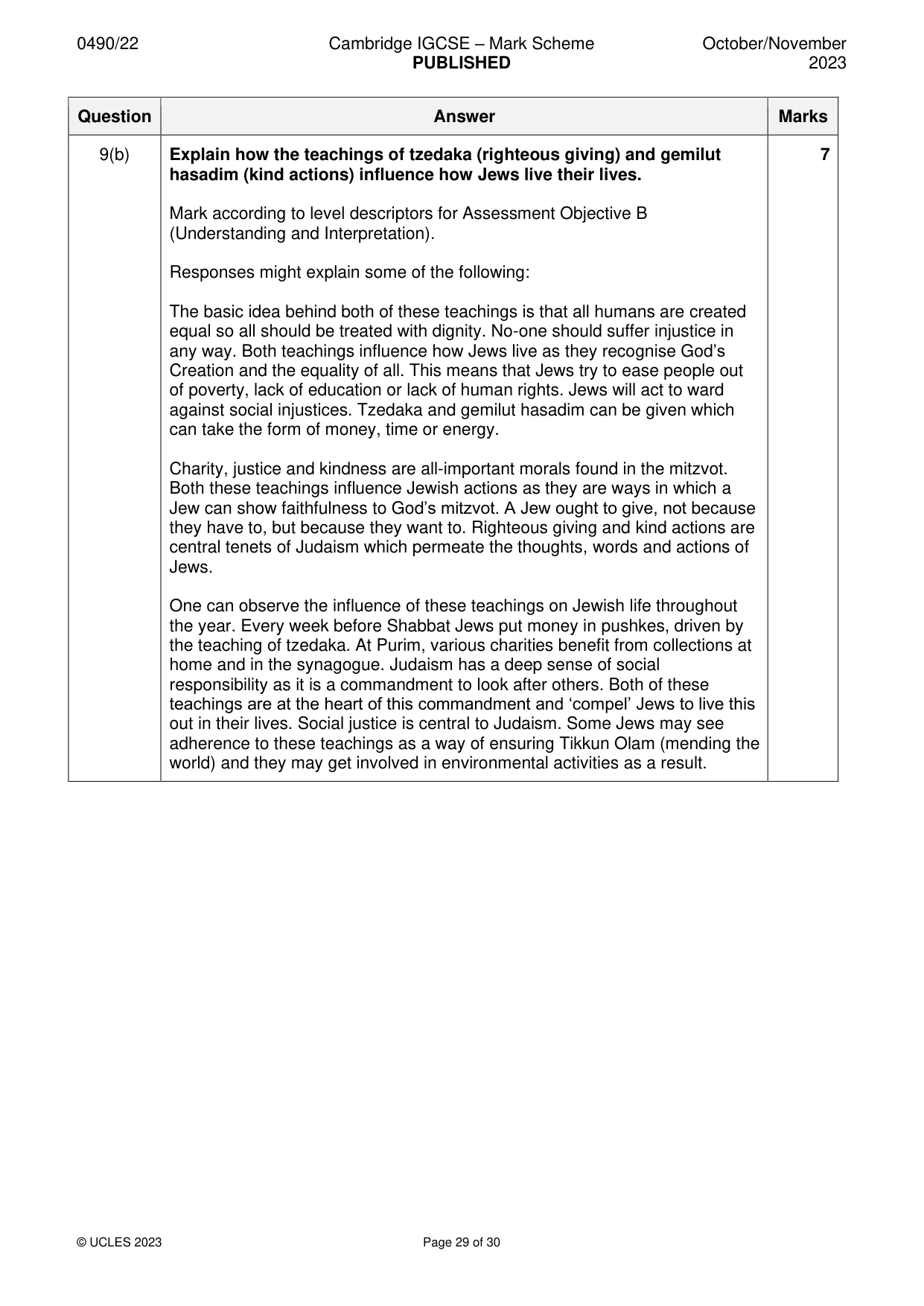 Mark scheme, page 29 of 30