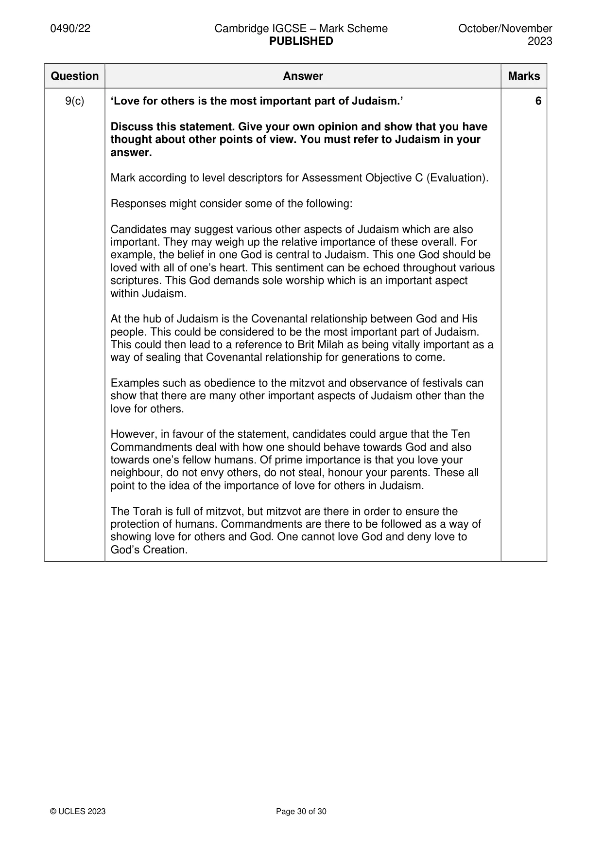 Mark scheme, page 30 of 30