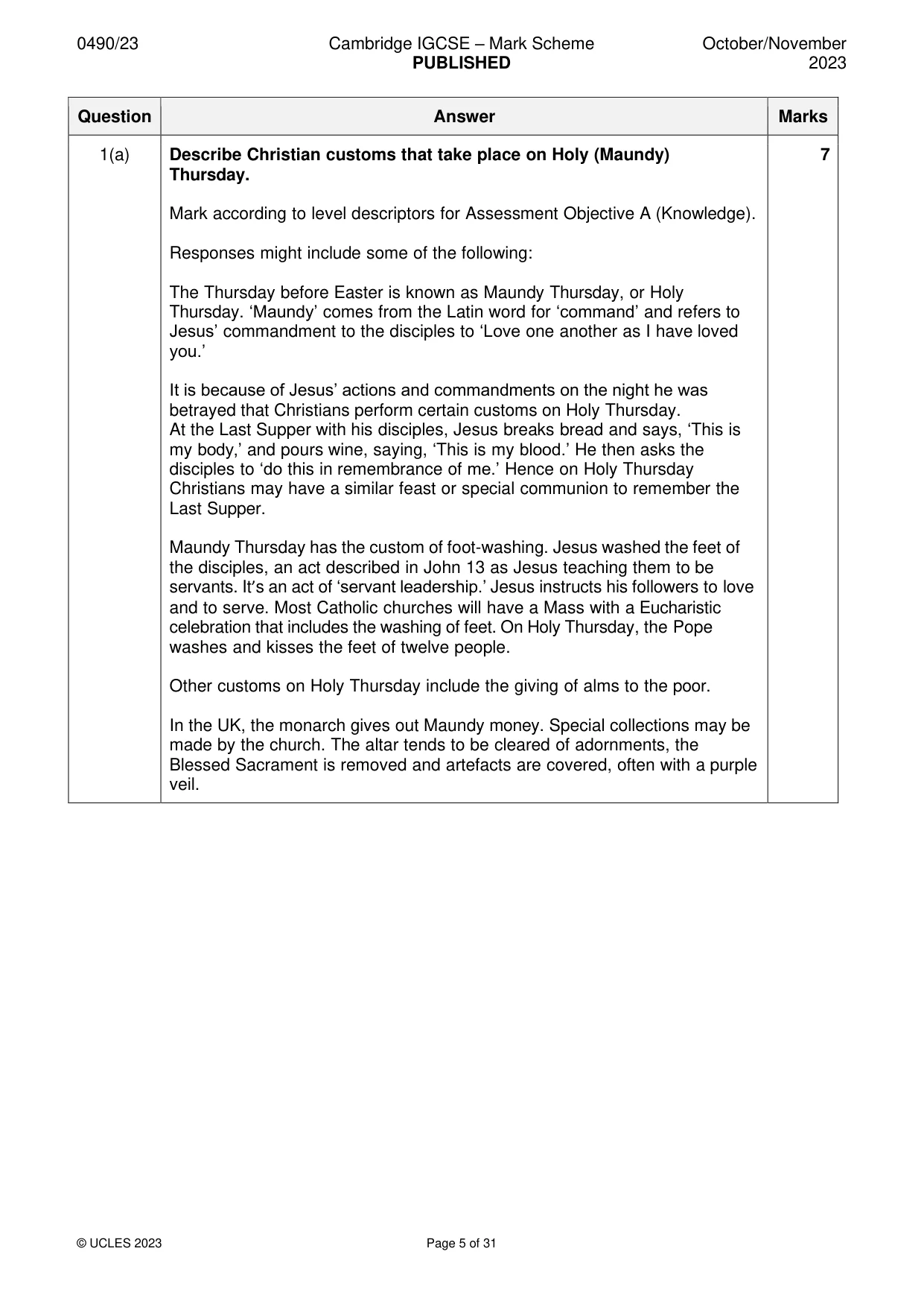 Mark scheme, page 5 of 31