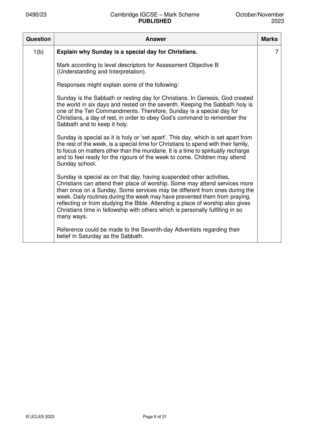 Mark scheme, page 6 of 31