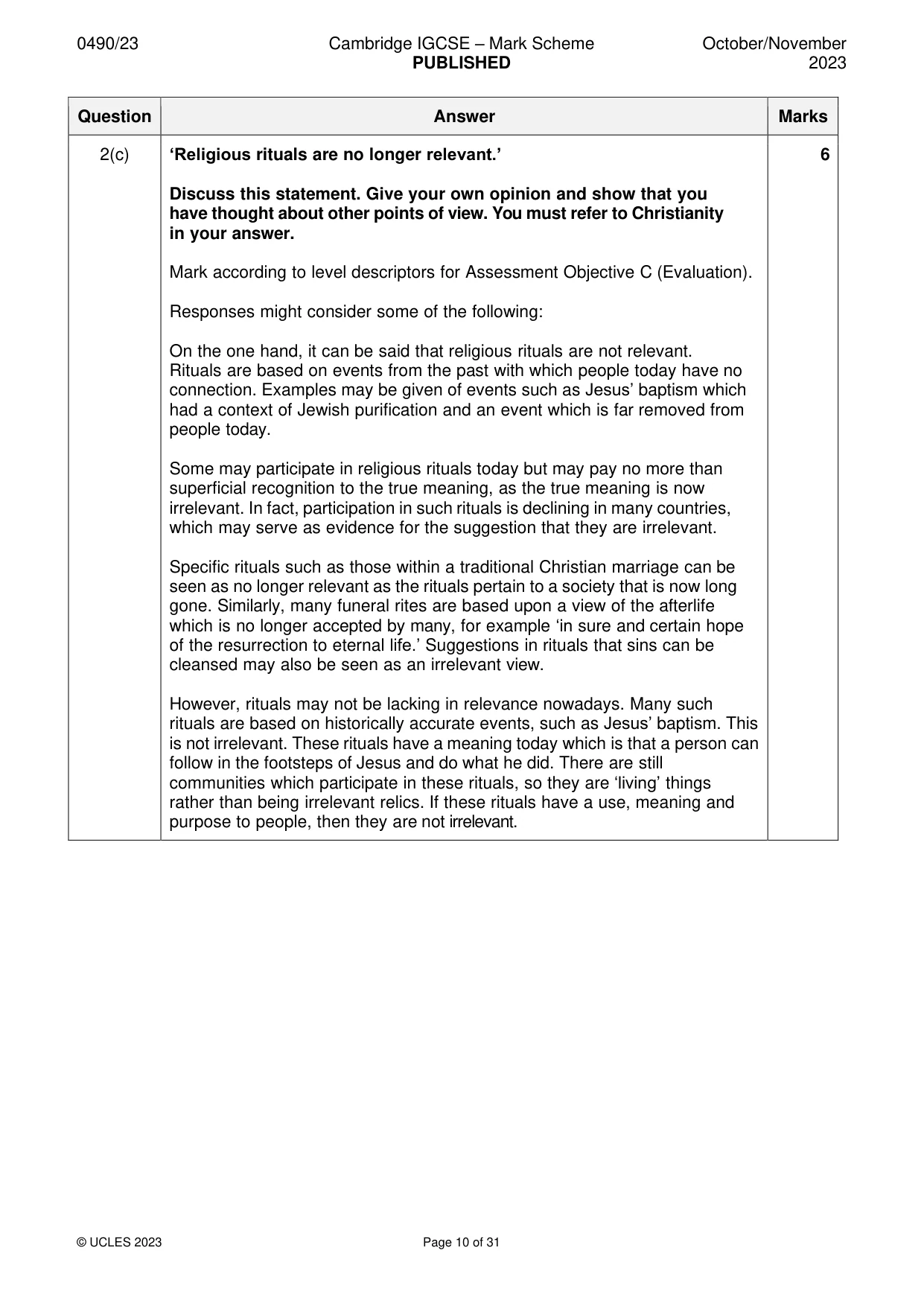 Mark scheme, page 10 of 31